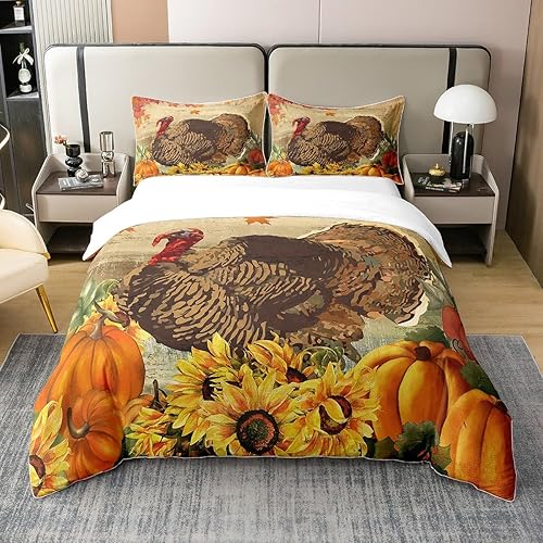 jejeloiu Juego de funda de edredón de otoño, 100% algodón, tamaño King, juego de ropa de cama de pavo para niños, niñas, adolescentes, juego de disponible en Yaxa Peru