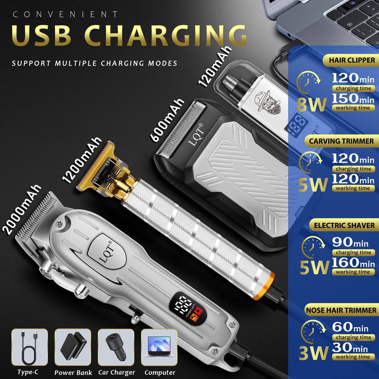 Hair Clippers for Men with LED Display, 4-in-1 Cordless Grooming Kit with Beard Trimmer, Foil Shaver & Nose Trimmer, Rechargeable Electric Hair Clipper Set for Home Barber, Personal Care & Gift