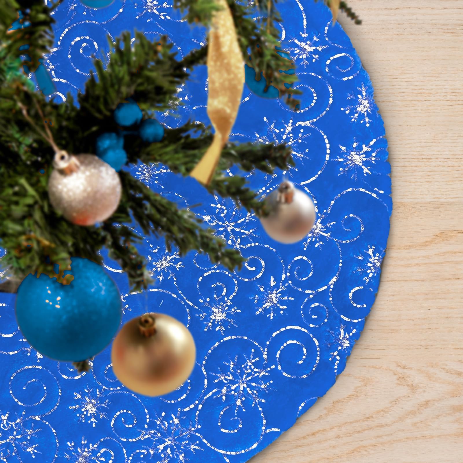 DecroXmas Christmas Tree Skirts 24 Inch Blue Plush with Snowflake Design Xmas Tree Base Cover Faux Fur Thick for Christmas New Year Party Holiday Decorations 60 cm โ image 1