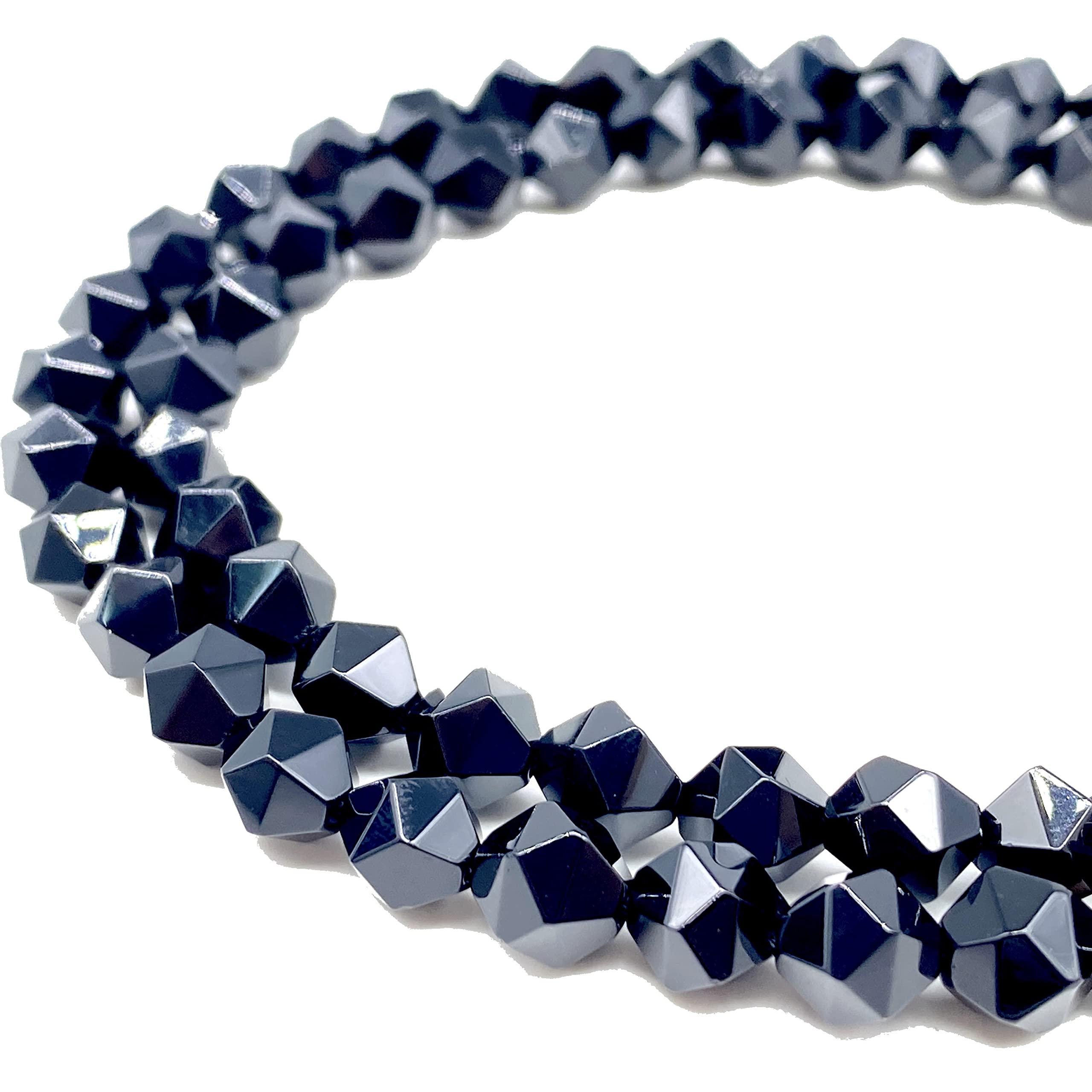 ABCGEMS Brazilian Blackest-Black Onyx Beads (A Revolutionary Cutting Technique Brings a High-End Look to a Traditional Faceted Round) Chakra Energy Crystal Stone DIY Jewelry Making Star-Cut 8mm