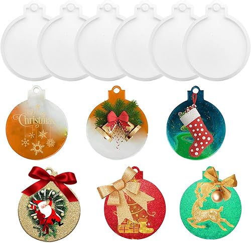 6 moldes de resina de Navidad de silicona, moldes de resina epoxi, moldes de silicona para resina epoxi, moldes redondos de silicona de Navidad para