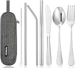 Portable Stainless Steel Flatware Set, Travel Camping Cutlery Set, Portable Utensil Travel Silverware Dinnerware Set with a Waterproof Case (Rainbow)