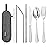 Travel Stainless Steel Utensils Set with Case - 8-Piece Reusable Flatware Kit Includes Fork, Knife, Spoon, Chopsticks, Straws, Brush & Bag - Portable Cutlery for Camping, Work, Picnic (Silver)