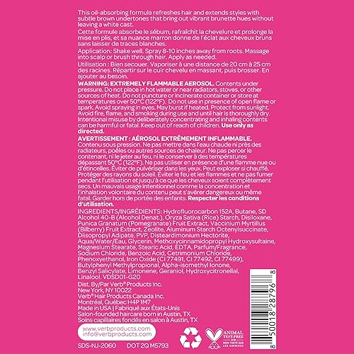 Miniatura 10 de Verb Dry Shampoo Dark  Limpieza suave, extensor de estilo y volumen ligero  Champú seco refrescante en aerosol elimina el aceite y añade volumen