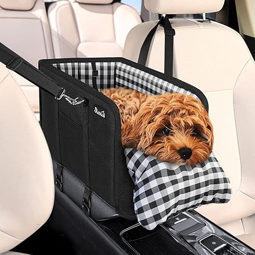 SlowTon Asiento de automóvil para perro de consola  Asiento elevador portátil para perros pequeños, asiento de automóvil para mascotas anticolapso