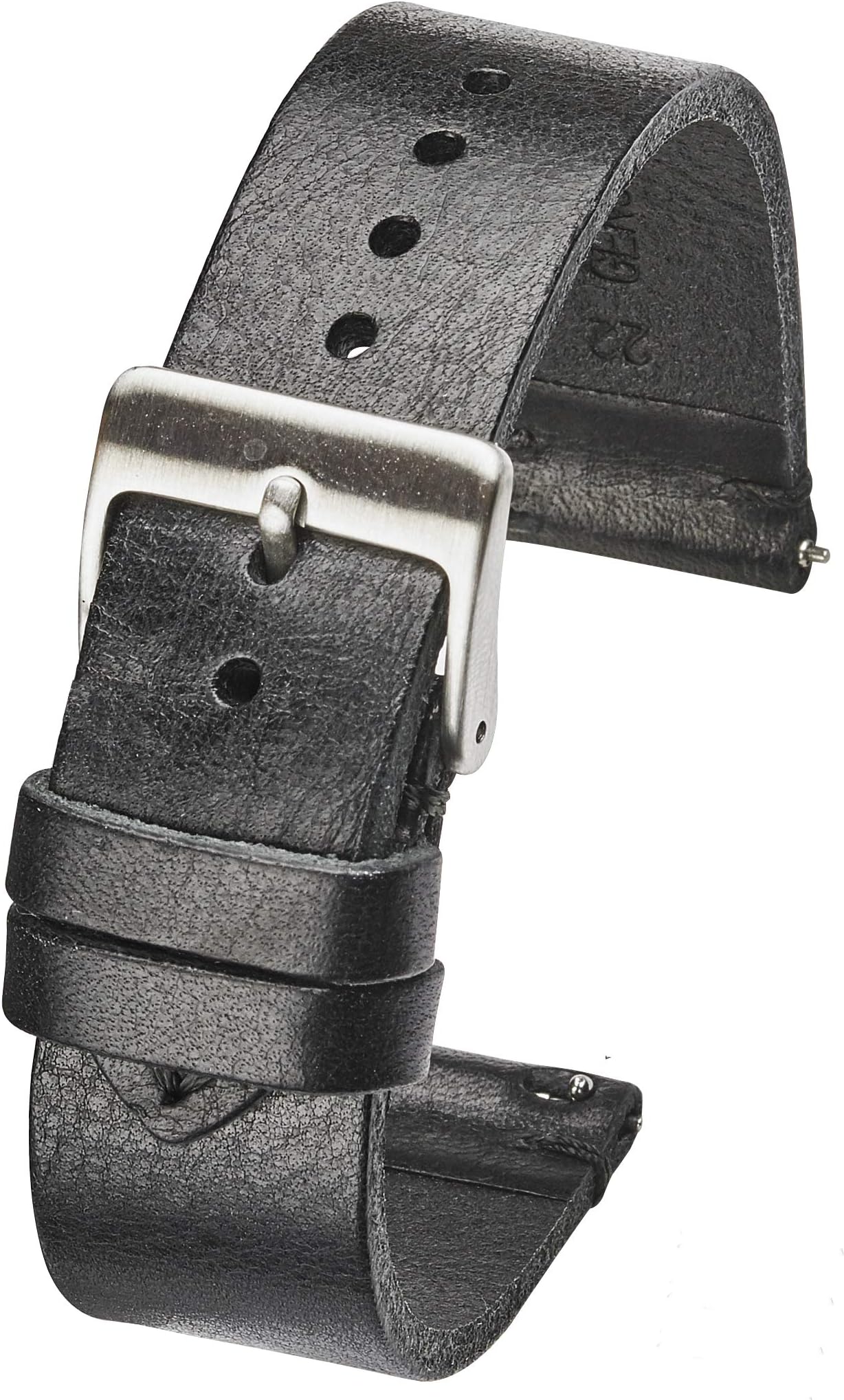ALPINE Hand Made Genuine Vintage Leather Watch Strap with Quick Release Steel Spring Bars - Black, Brown, Grey, Blue and Tan in Sizes 18mm, 20mm, 22mm, 24mm (fits Wrist Size 6 1/4 inch to 8 inch)