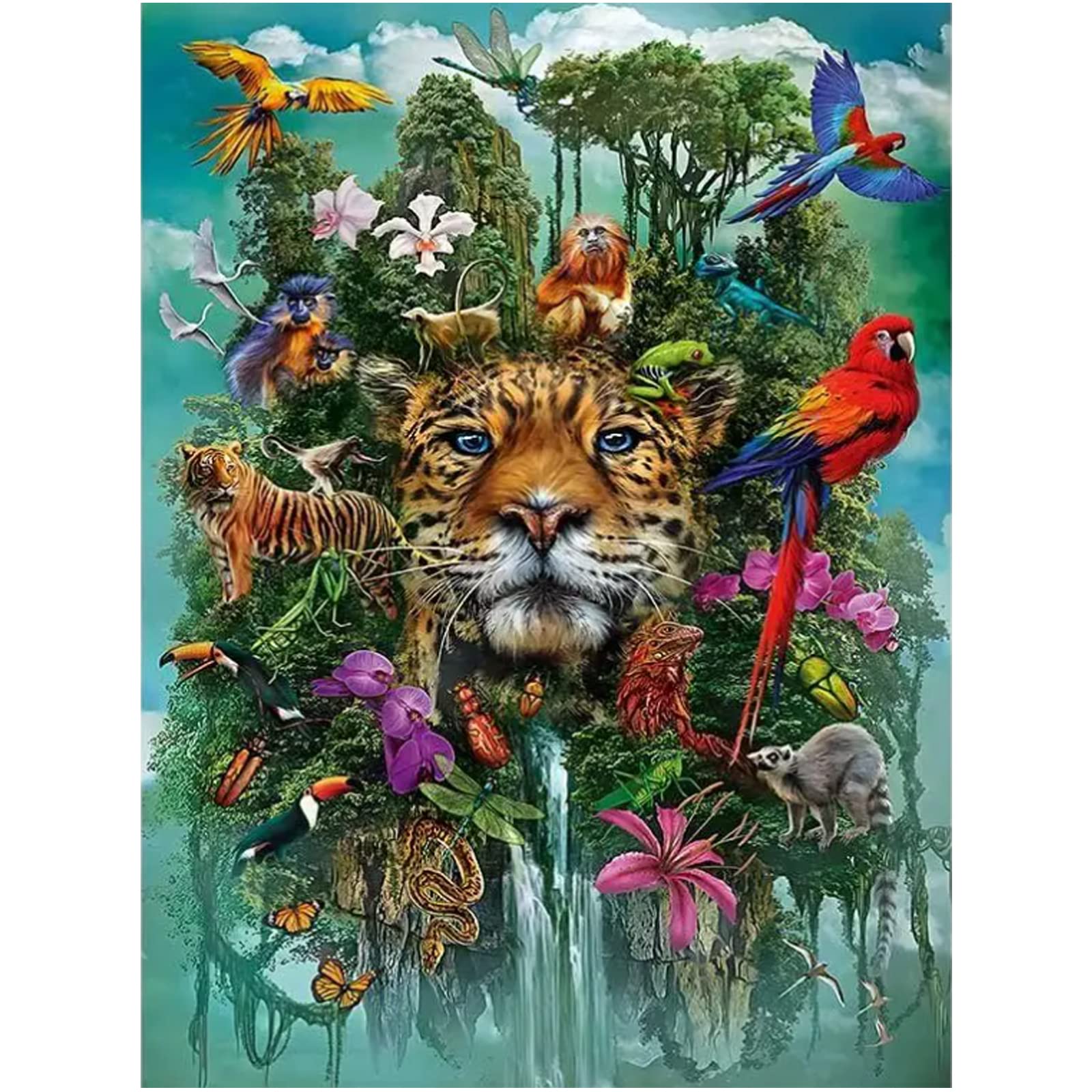 MaripabonMaripabon 5D Forest Animals Diamond Painting Kit for Adult Tiger Monkeys Parrots Python Full Diamond Round Diamond DIY Embroidery Arts Craft for Home Wall Decor, 11.8x15.7 Inch