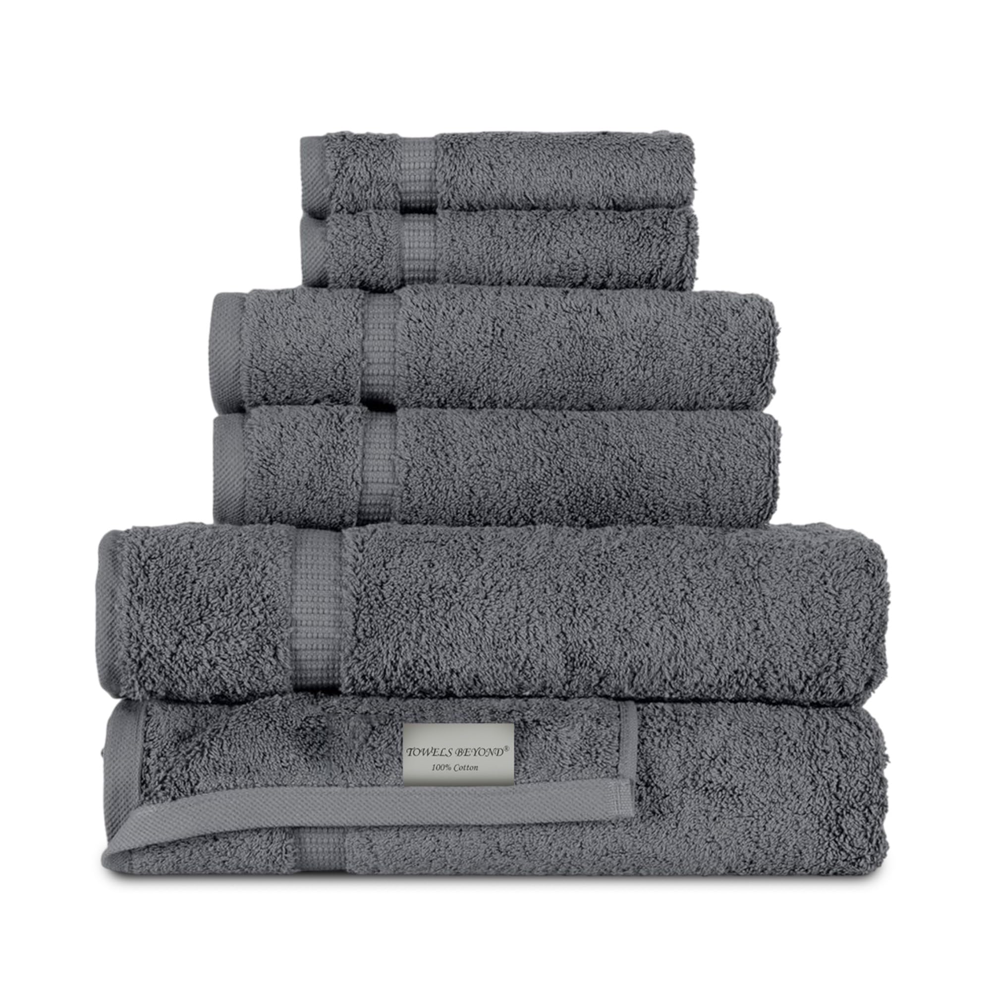 Towels Beyond - Luxury 6 Piece Towel Set, 100% Turkish Cotton, Quick Drying, Highly Absorbent & Comfy, Includes 2 Bath Towels, 2 Hand Towels & 2 Washcloths | (Grey)