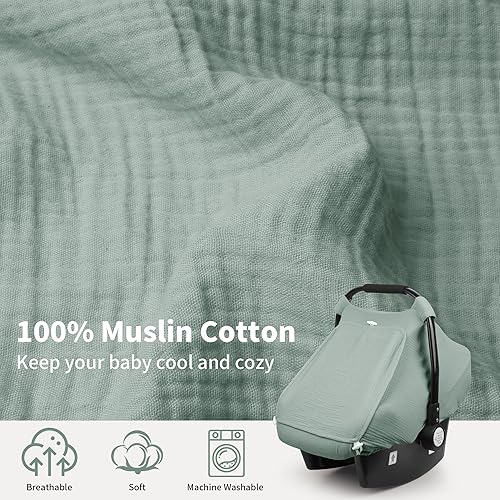 Miniatura 2 de Rquite Funda de asiento de automóvil para bebé, fundas de asiento de automóvil para niña y niño, muselina de algodón transpirable, ventana de malla