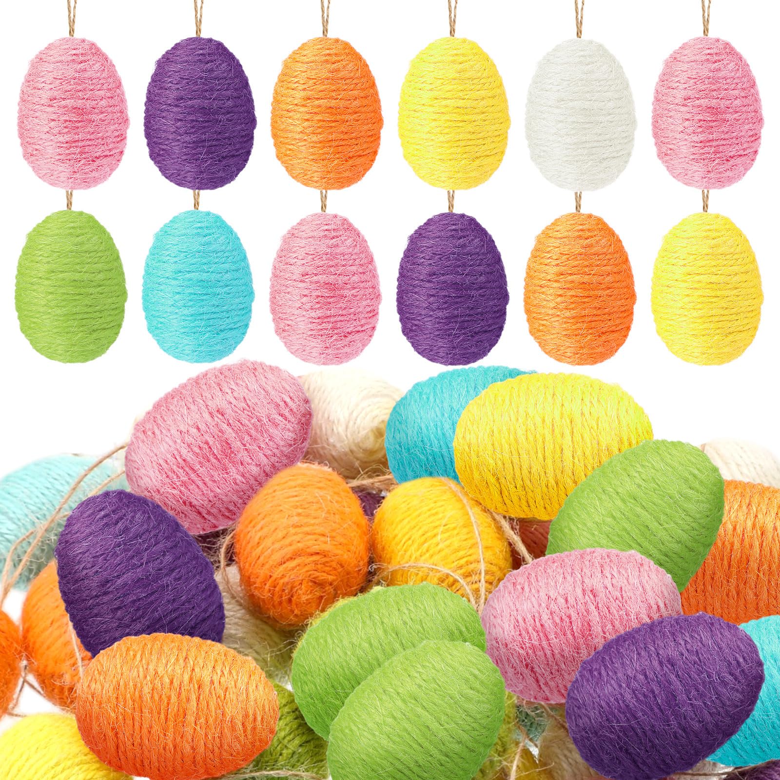 Œufs de ficelle de Pâques Leitee colorés à suspendre pour vos paniers et arbres x36