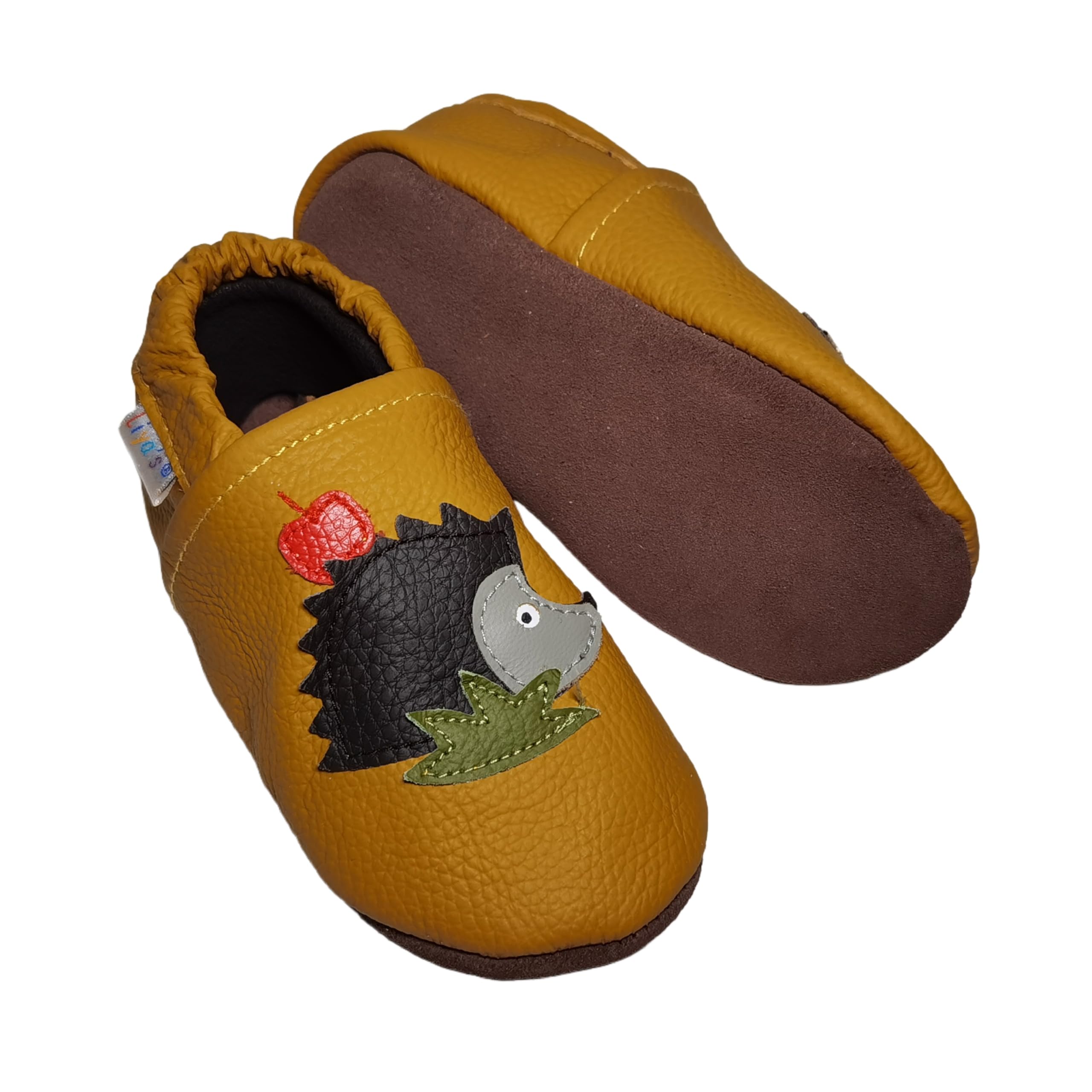 Liya's Chaussons en cuir pour bébé - Motif hérisson - Jaune jonquille