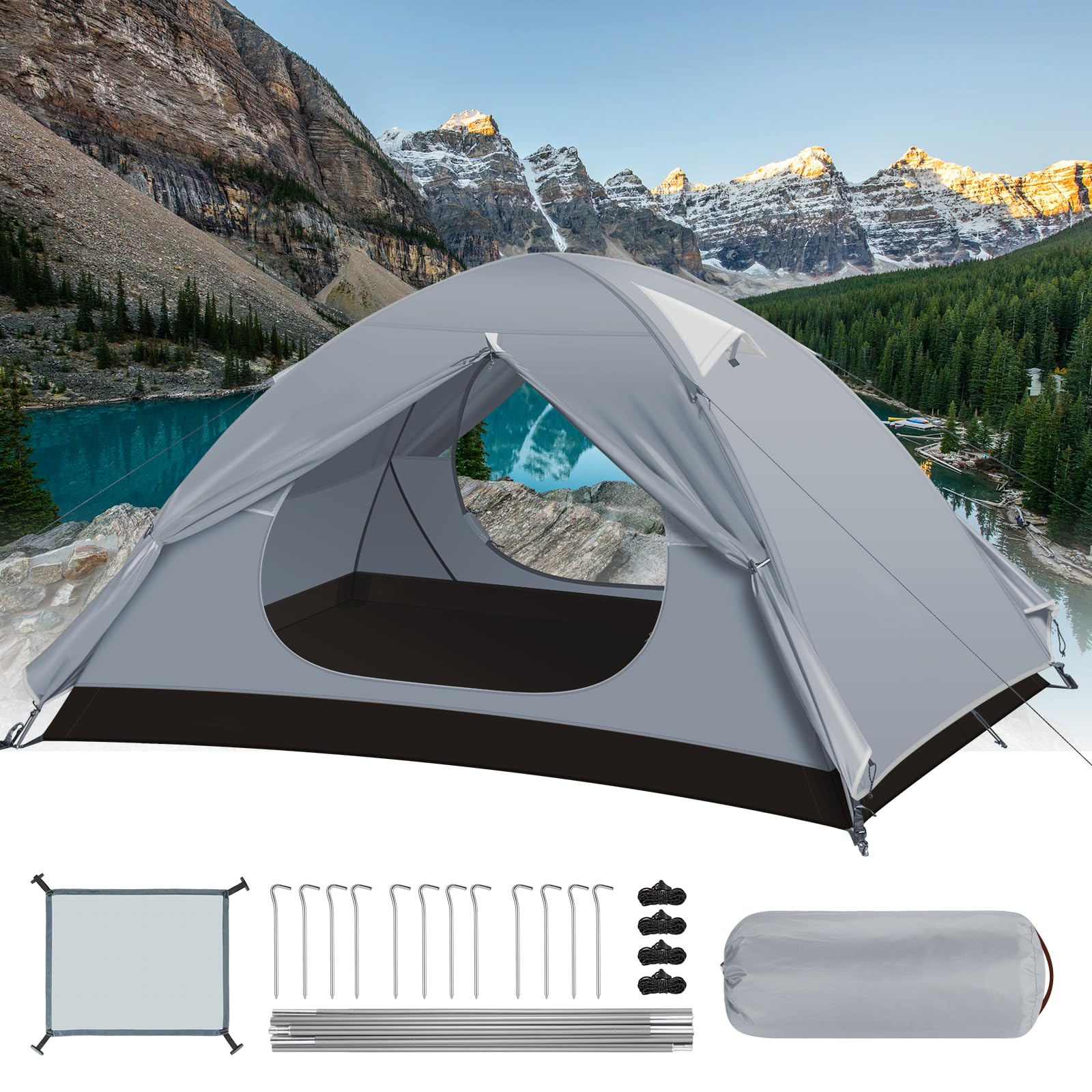 Forceatt Zelt 2 Personen Camping Wasserdicht, Ultraleicht Mit Kleinem Packmaß, Tragbares Kuppelzelt Zum Schnellen Aufbau Für Trekking, Camping, Wandern und Outdoor