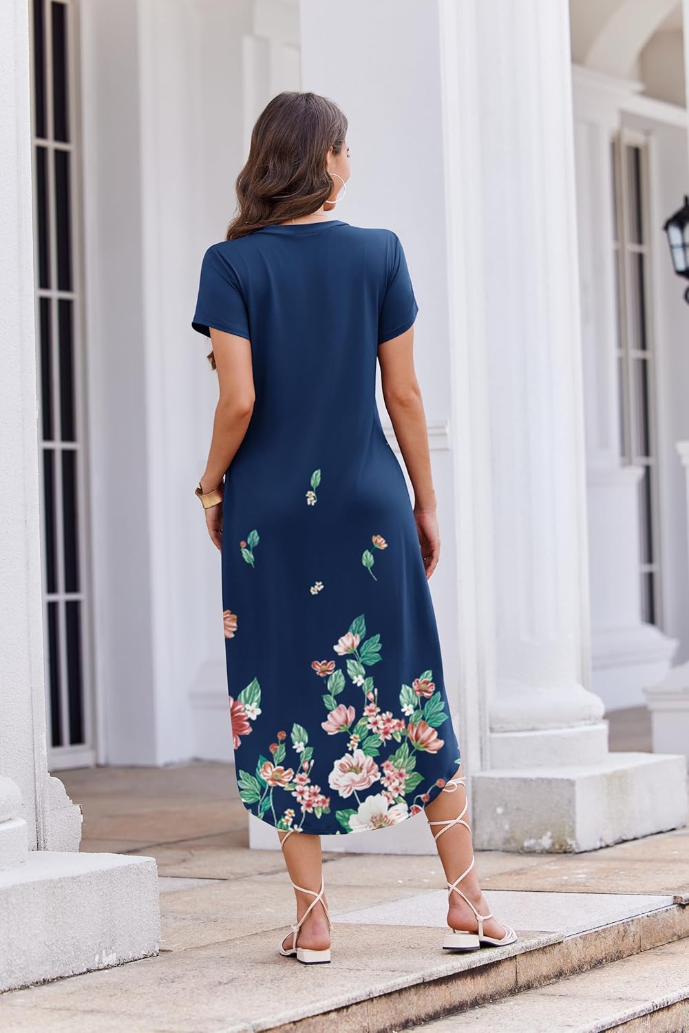 Ekouaer Long Nightgowns for Women Button Night Gowns Short Sleeve Sleepwear Full Length Sleep Shirts With Pockets S-2XL - Image 3