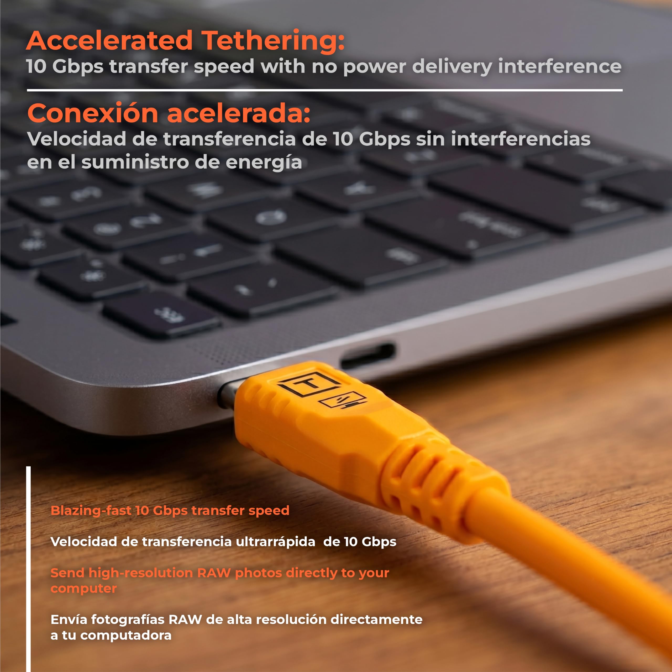 Tether Tools TetherPro USB-C Optima 10G gerade orange 4,6m | Gerade auf gerade, TetherBoost-Signaltechnologie, sofortige Kameraerkennung, 10 Gbit/s schnelle Datenübertragung