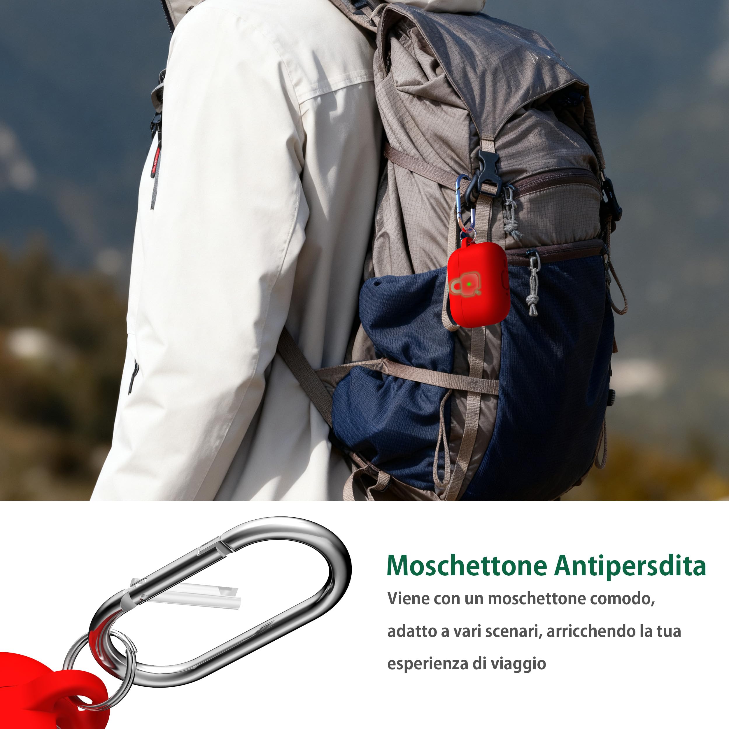 Custodia R-fun per AirPods Pro 3 (2025), custodia protettiva in silicone morbido compatibile con Apple AirPods Pro 3 generazione per donne e uomini con kit di pulizia/portachiavi,Rosso