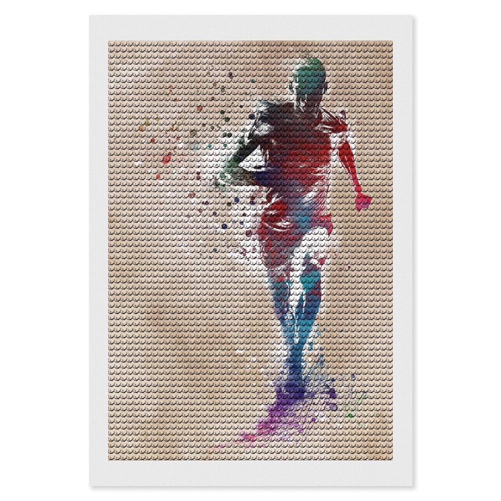 Junmoney Running Man Watercolor Art Round Drill Diamond Painting 8"x12", Satisfying Creative Project, Complete Accessories, Printed Canvas