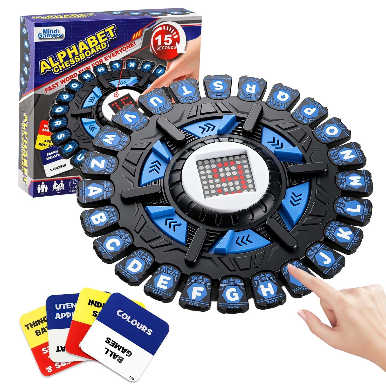 Word Game with 2 Modes, LCD Display, Pressing Game for Kids & Adults (Blue)