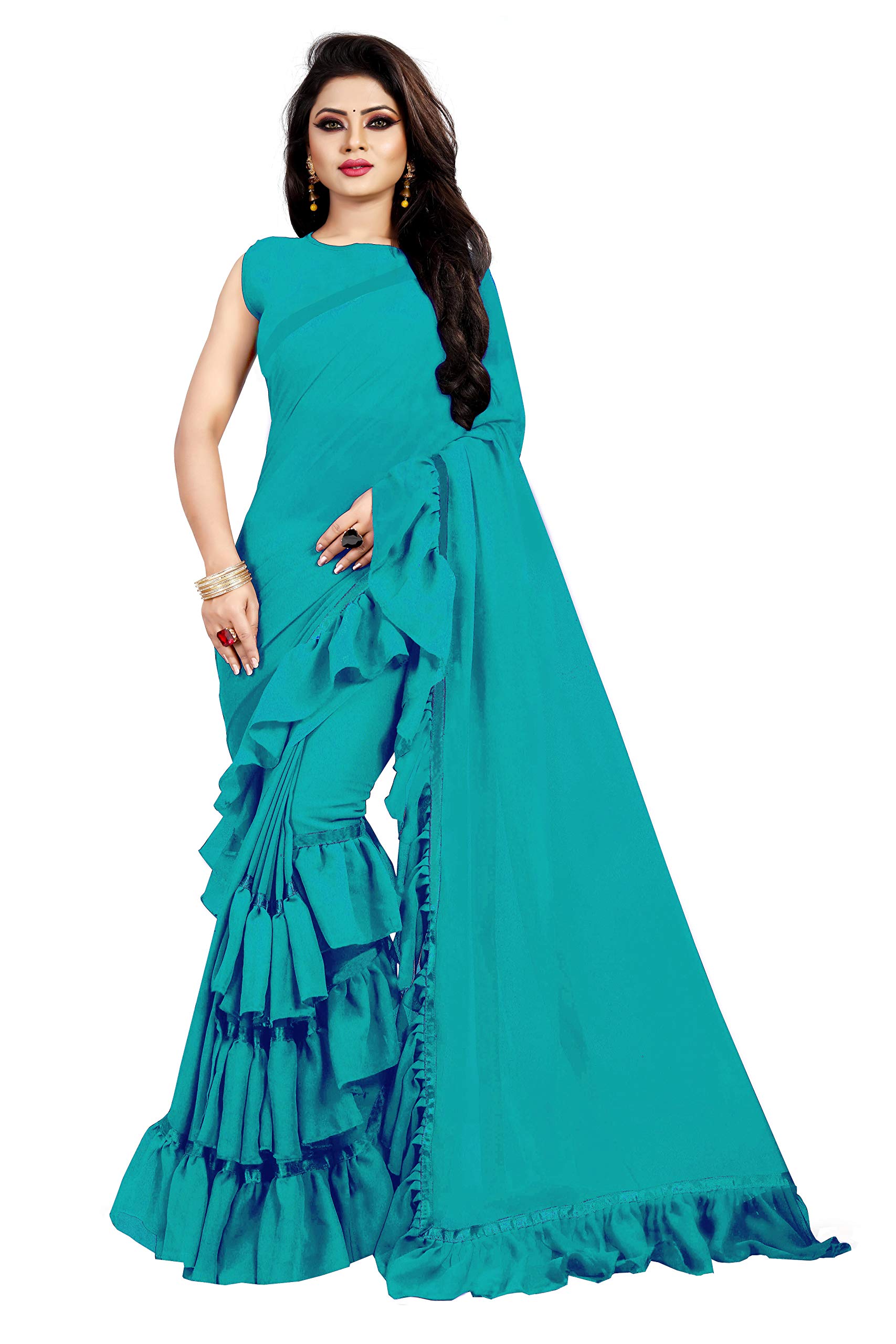 Georgette with Blouse Piece Saree (Bigben-81_Blue_Free Size)