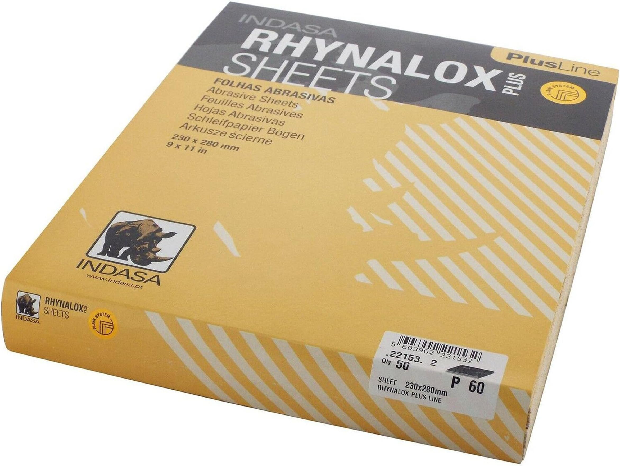 Indasa Rhynalox Plusline Production Paper P60 grit Sand Paper Sheets Pack 50 Automotive Refinishing Sandpaper Sanding Paper Sheets Solid 230mm x 280mm System