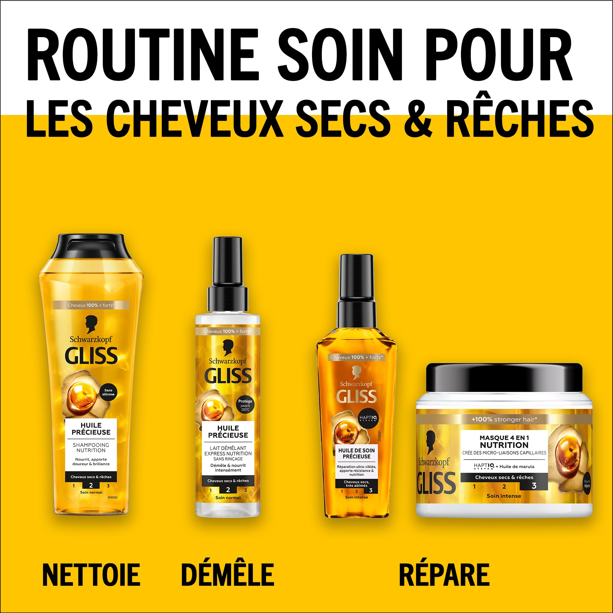 GLISS, Schwarzkopf, Masque 4en1, Nutrition, Huile de Marula, Haptiq System, Cree des Micro Liaisons Capillaires, Cheveux Secs et Reches, Soin Intense, Nourrit & Repare, 400ml