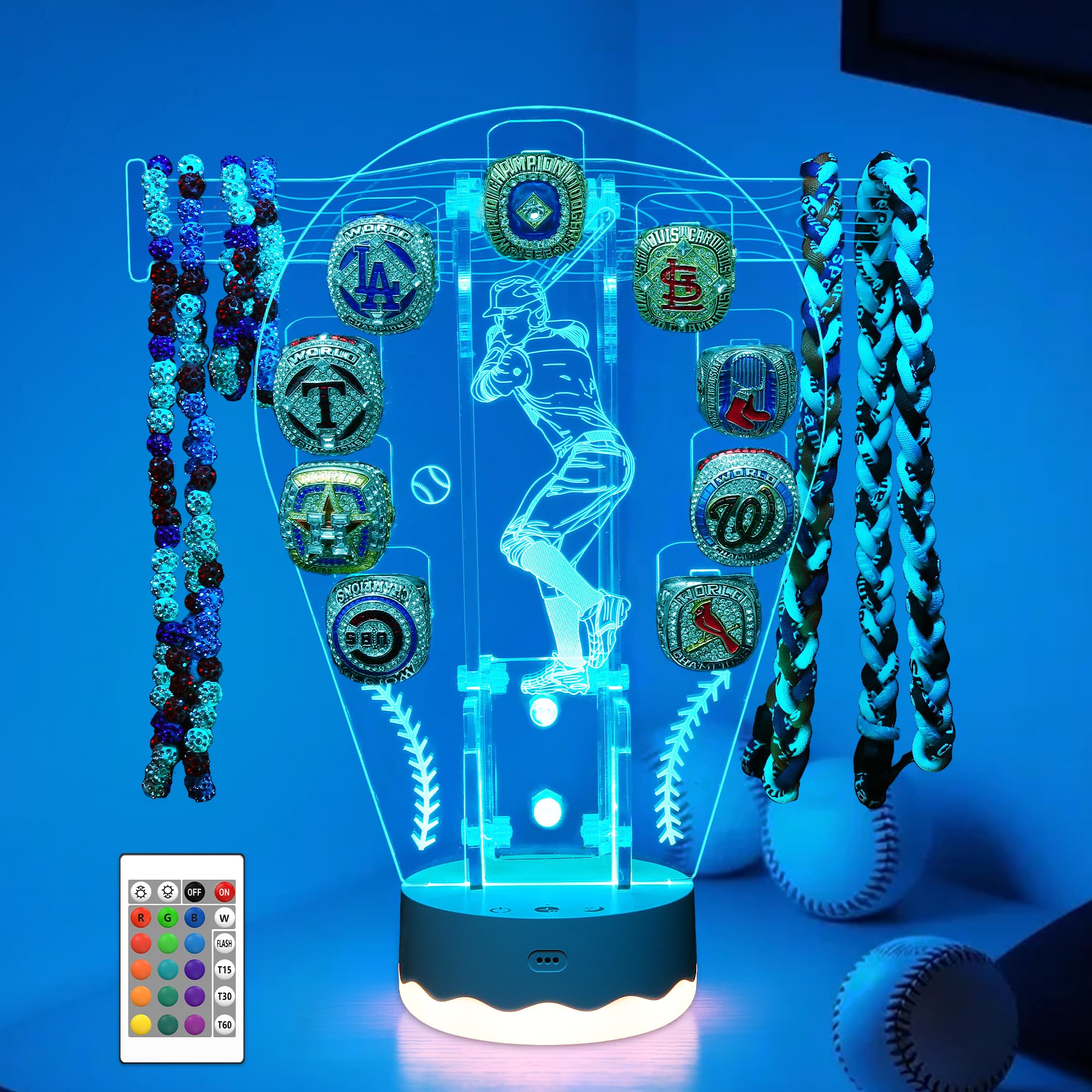 CoolGift Mart Light Up Baseball Ring Holder, 16 Colors 3D LED Lights