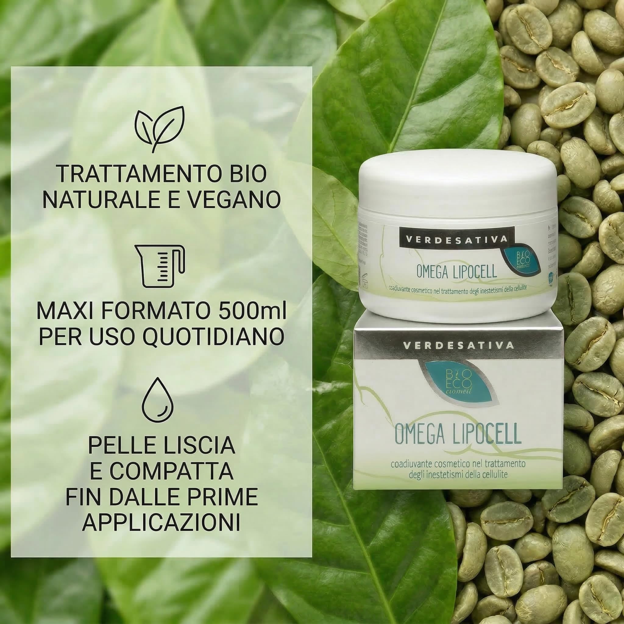 Crema Cellulite Forte Bio e Vegan 500ml – Trattamento Drenante e Snellente Gambe e Glutei con Caffeina e Peperoncino – Verdesativa Omega Lipocell, Rassodante e Tonificante Naturale Made in Italy