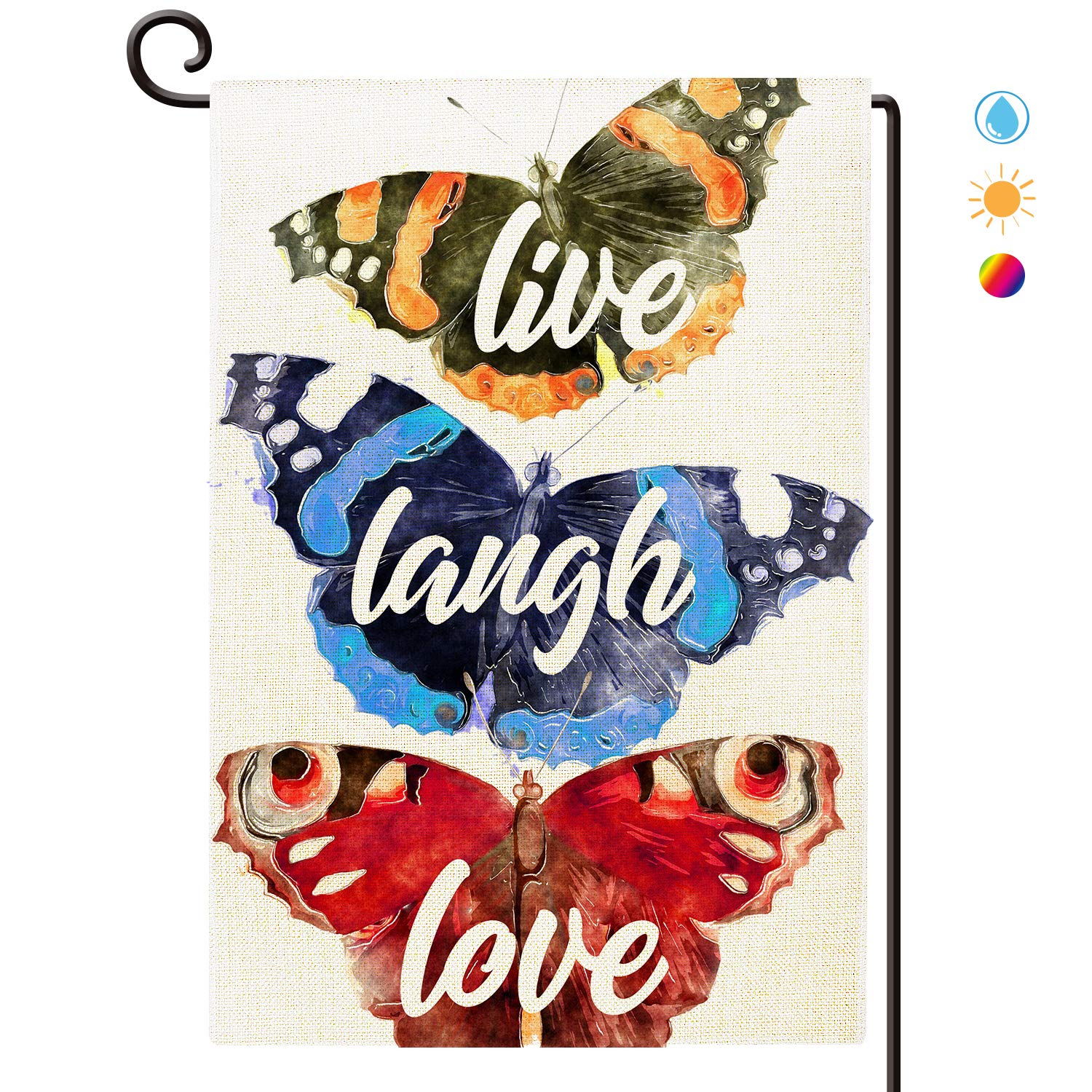 Agantree Art Live Laugh Love Colorful Butterfly with Bright Wings Inspirational Garden Yard Flag Double-Sided Burlap Waterproof Yard Decoration 12" W x 18" H