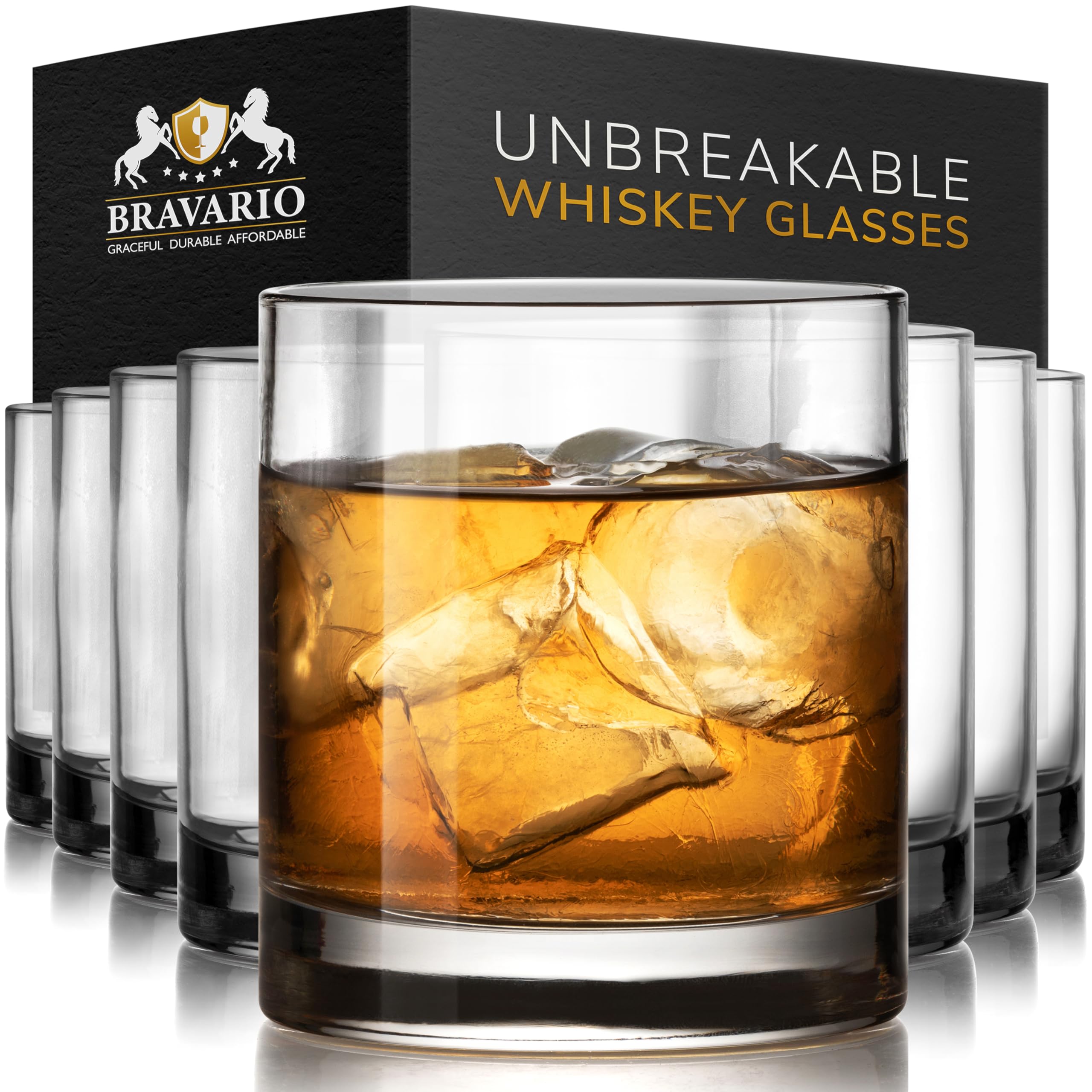 Unbreakable Whiskey Drinking Glasses - Set of 8 - 12.5 oz Shatterproof Tritan Plastic Cocktail Glass with Classic Rocks Glass for Scotch, Bourbon and Highballs - BPA-Free and Dishwasher-Safe