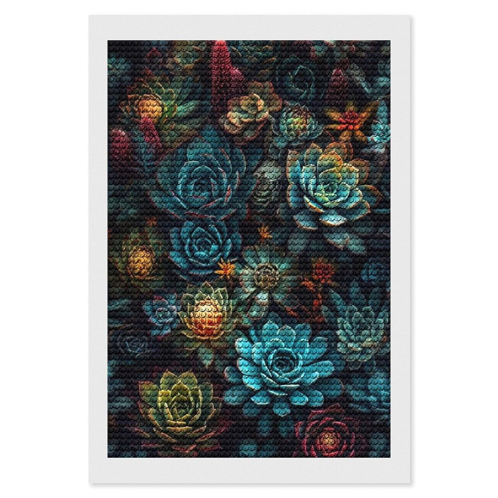 Junmoney Succulent Garden Diamond Painting Canvas Set 8"x12", for Women, Pleasing Wall Art Project, Aesthetic Room Decor, Gift Idea