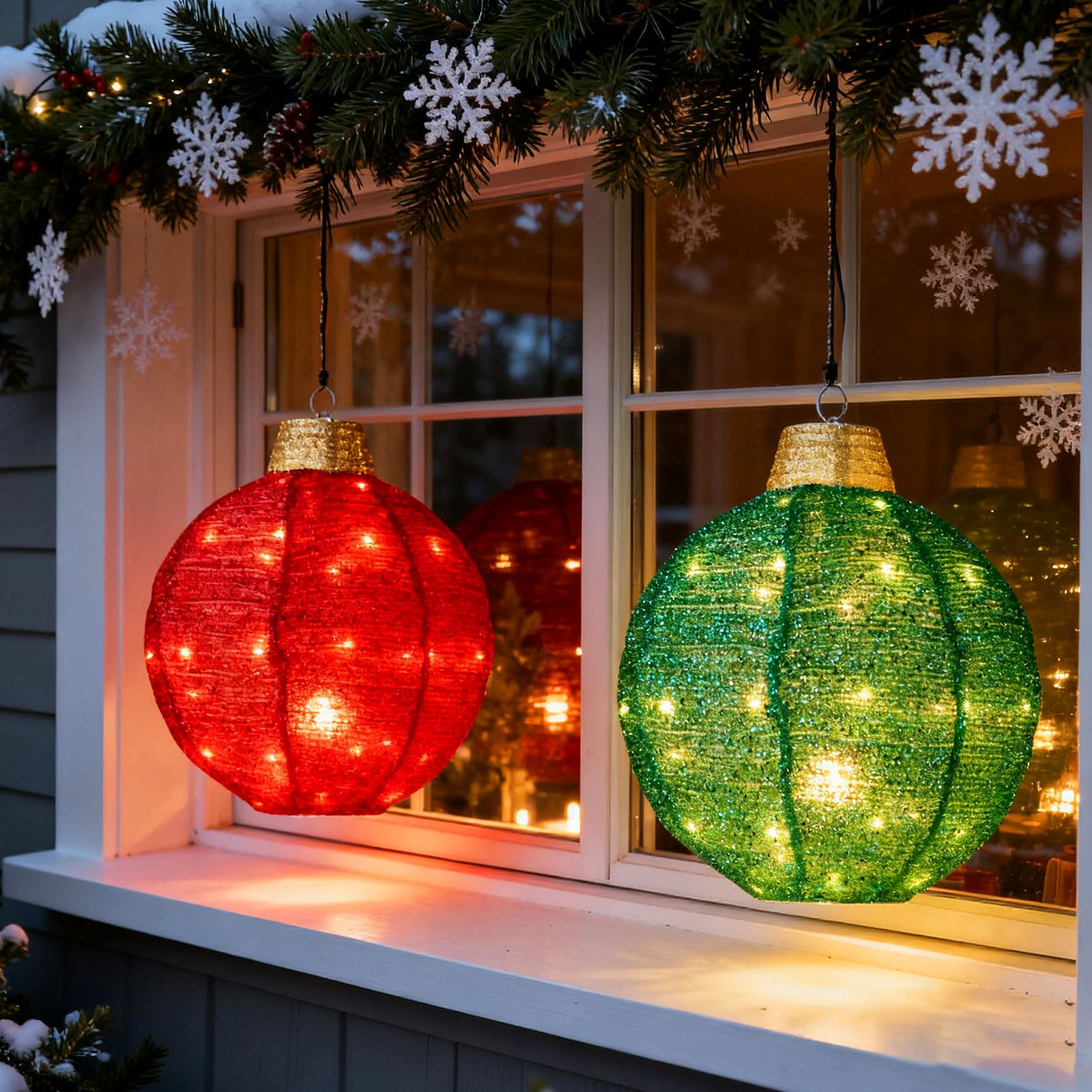 GZWY Weihnachtsbeleuchtung Außen Batterie Hängende LED Kugel, 45cm Weihnachtsdeko Aussen Beleuchtet Weihnachtskugeln, Leuchtkugel Weihnachtsbeleuchtung Fenster für Weihnachtsdeko Innen Outdoor (C)