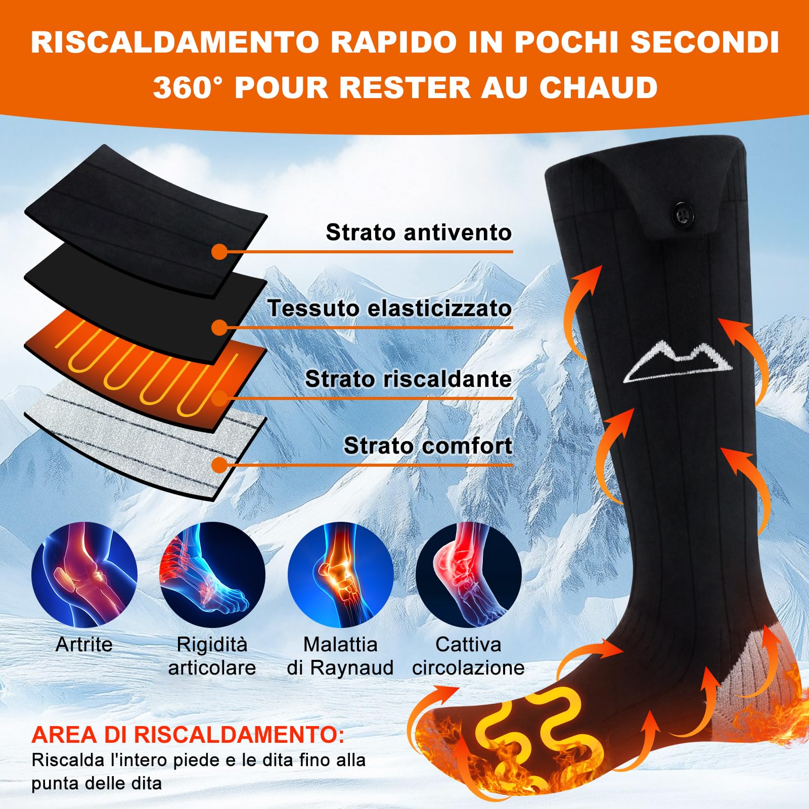 seenlast Calze Riscaldate a Batteria, 2×5000mAh Calzini Riscaldati Ricaricabili per Uomo Donna,Calzini Elettrici Riscaldanti con 3 Livelli Temperatura,Lavabile Calze Scaldapiedi per Sci Ciclismo Corsa