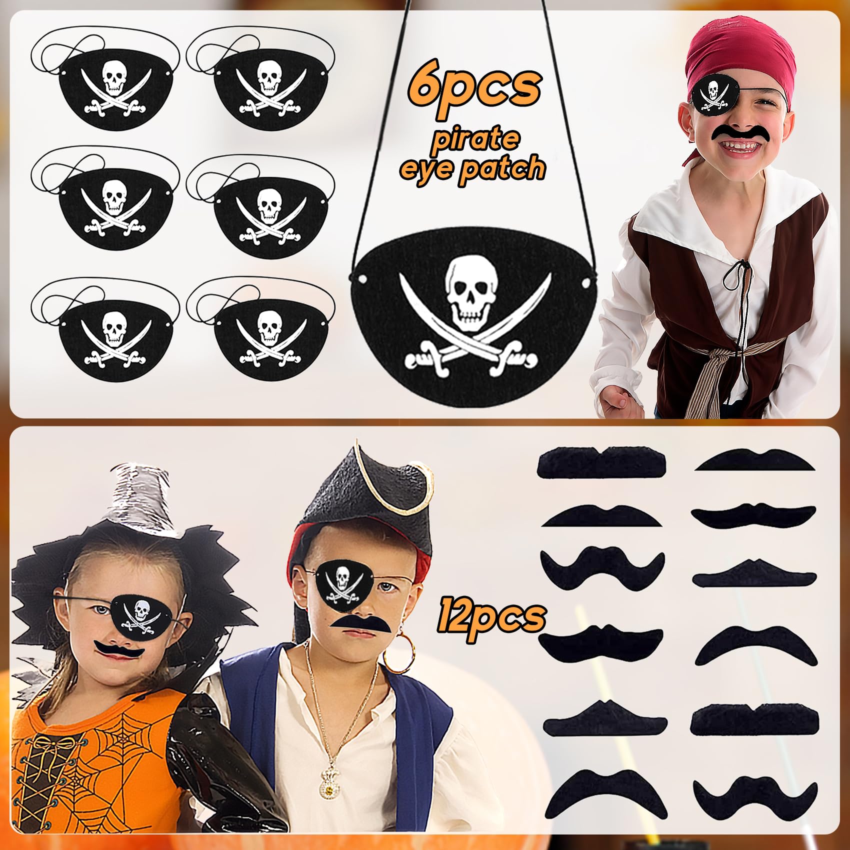 Kit Déguisement Pirate AUNGKWANG - 40 Pièces (Chapeaux, Cache-Œil, Moustaches, Jouets Gonflables) Pour Fête Anniversaire