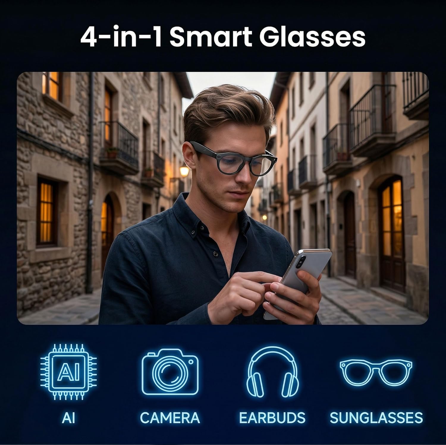 Smart Glasses with Camera & Video 1080P HD, 2K Photo POV AI Camera Glasses, Wearable Video Recording Glasses, Hands-Free First-Person View, Free App with Object Recognition, Bluetooth 5.4 Lightweight