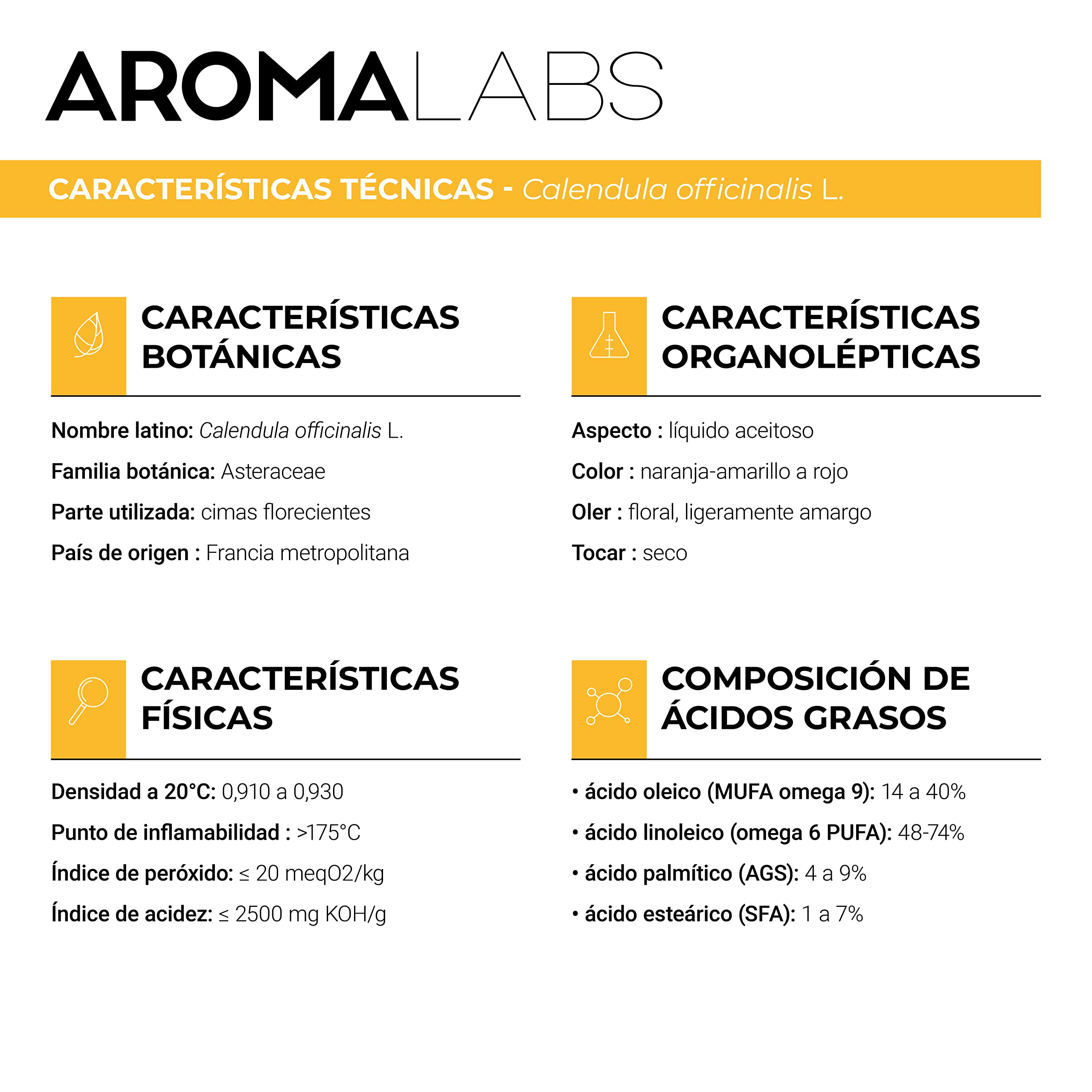 Aceite de Caléndula BIO (Calendula officinalis) - 100 mL - Macerado Oleoso Certificado Cosmos - Aroma Labs