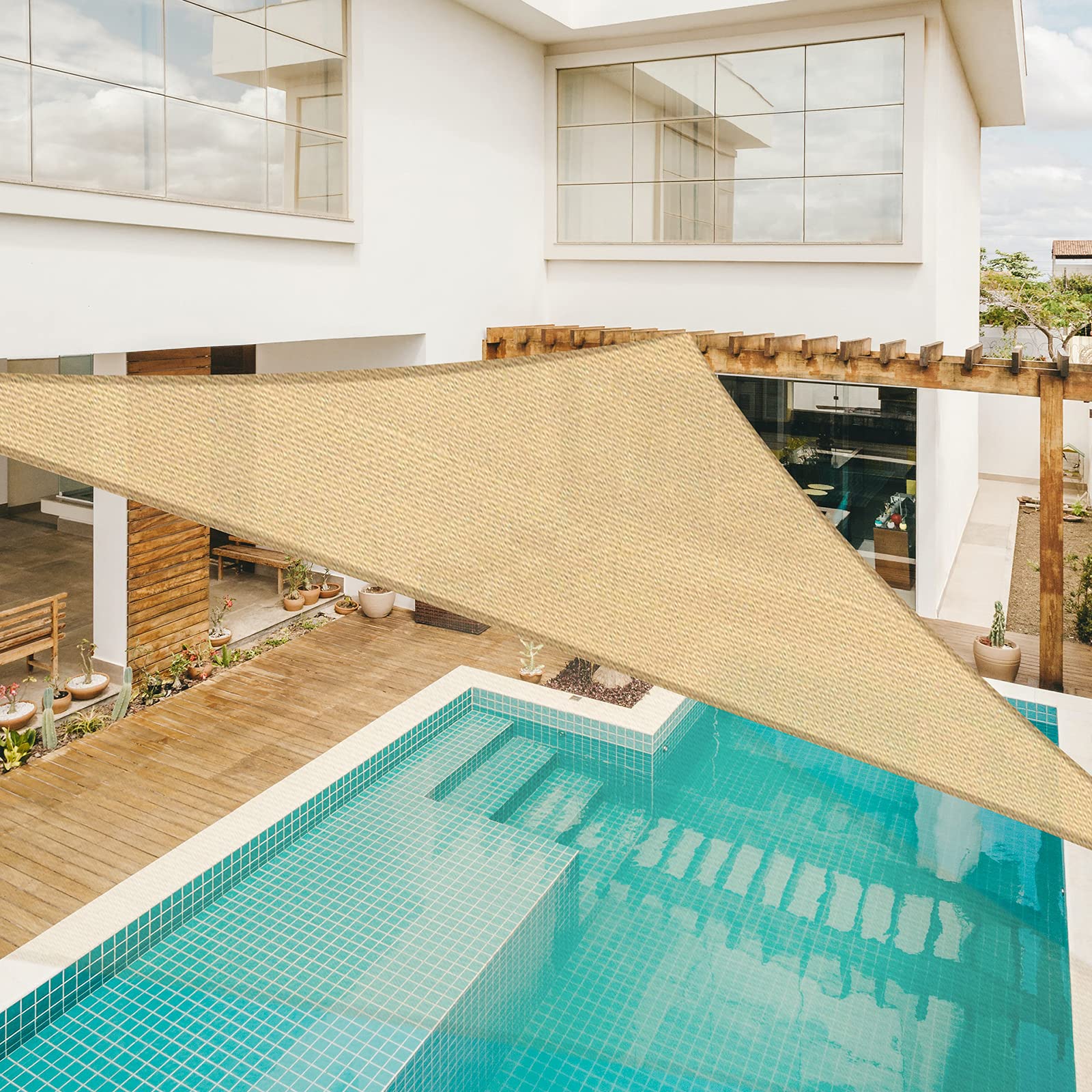 SunnylaxxTriangular Shade Candle, 3.6 x 3.6 x 3.6 m, Heavy Duty and Breathable, for Outdoor, Garden, Sand Colour