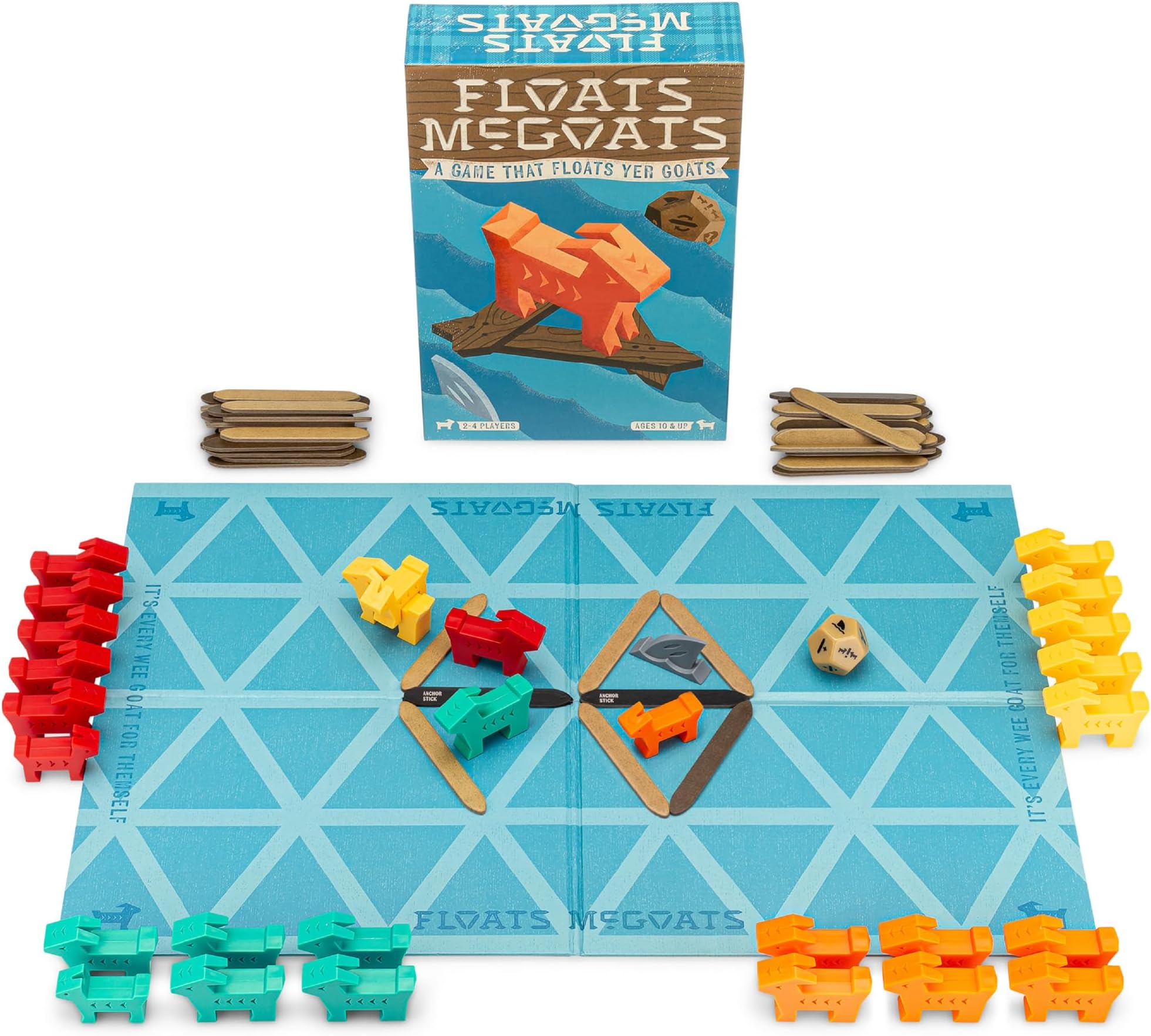 Hootenanny Games Floats McGoats Board Game - Light Strategy Goat Raft Game for Family Game Night | 2-4 Players Ages 10+ | Fun Family Strategy Game | 15-30 Min Play Time