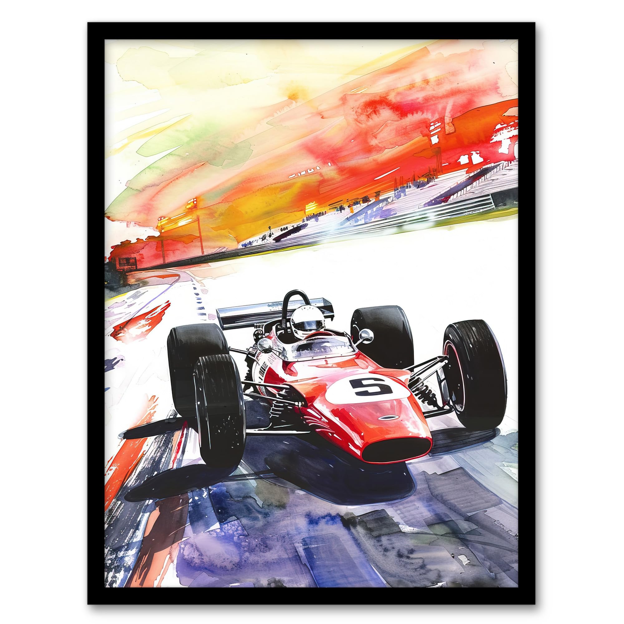 Artery8 Motor Speedway Race Retro Sport Car Watercolour Man Cave Artwork Framed Wall Art Print 18X24 Inch