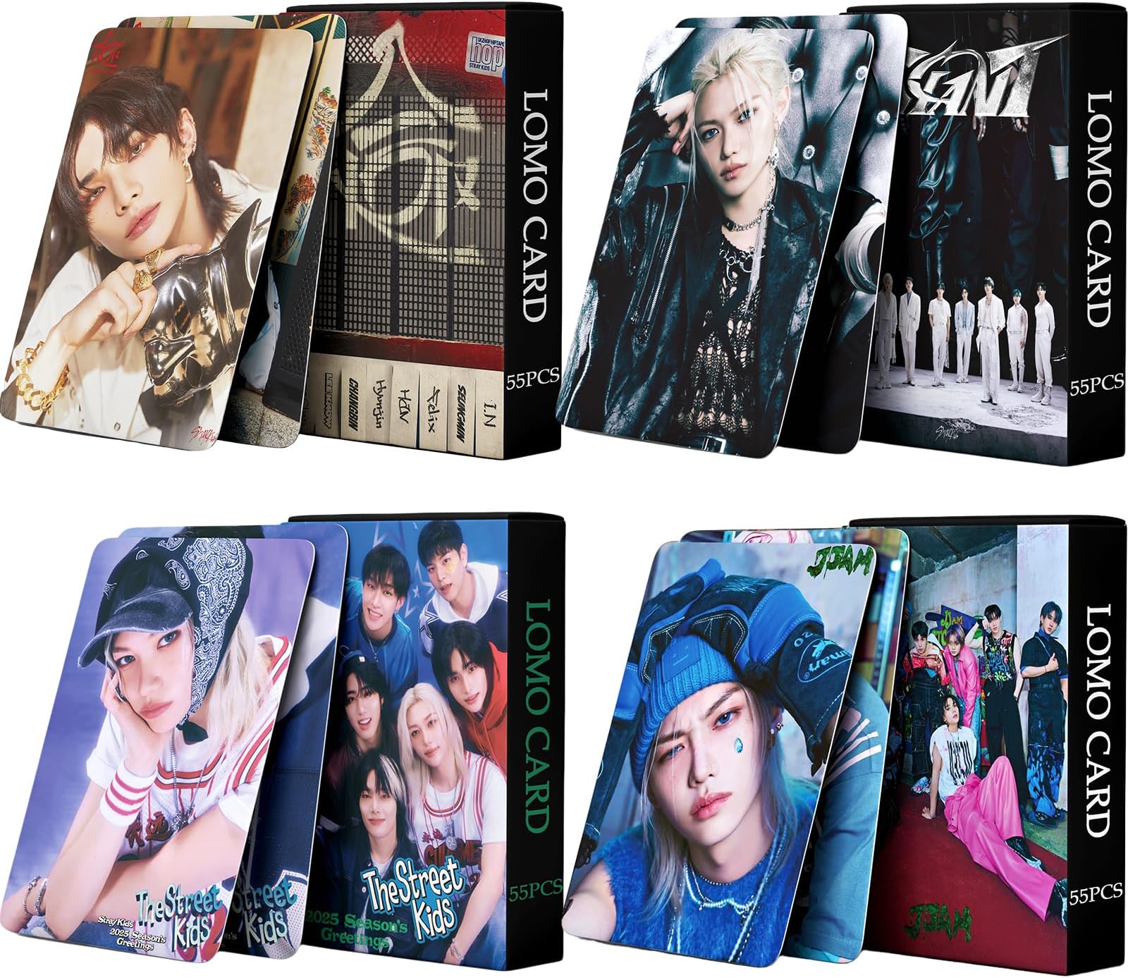 PYAJUU 4Pack/220Pcs Stray Kids Photocard Set KPOP HOP Album Cards GIANT Photo Cards ATE Post Cards Straykids 2025 Season's Greetings Cards Stray Kids Merch Gift for STAY
