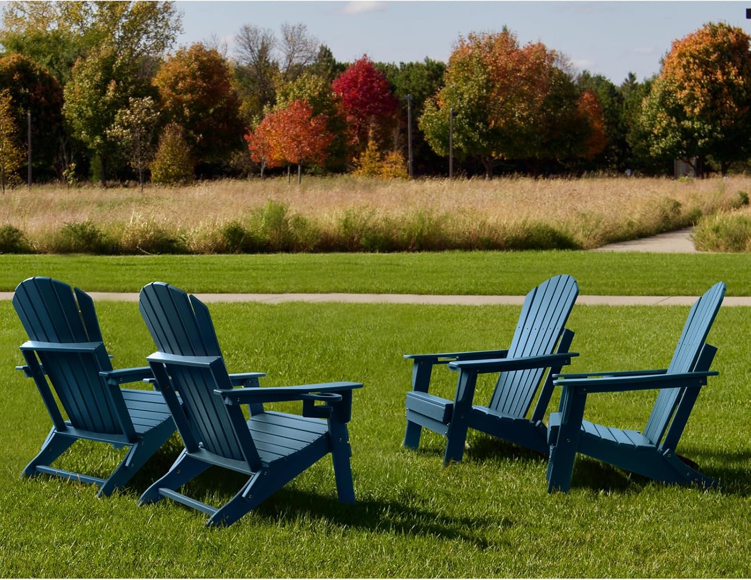 FUNBERRY Folding Adirondack Chair, All Weather HDPE Fire Pit Chairs with Cup Holder for Outdoor