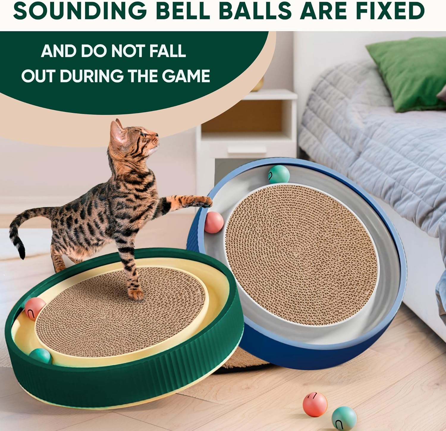 review Round Cat Scratching Board, Interactive Cat Toy Track with 2 Balls, Cardboard Cat Scratcher, Circle Cardboard Cat Toys for Bored Indoor Adult Cats and Kitten Toys 16