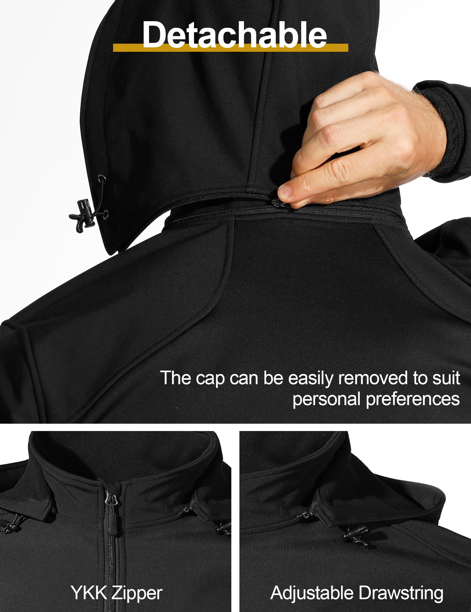 INBIKE Chaqueta Ciclismo Hombre Invierno Softshell Polar Exterior con Capucha Desmontable Cortavientos Abrigo Cálido para Senderismo Running