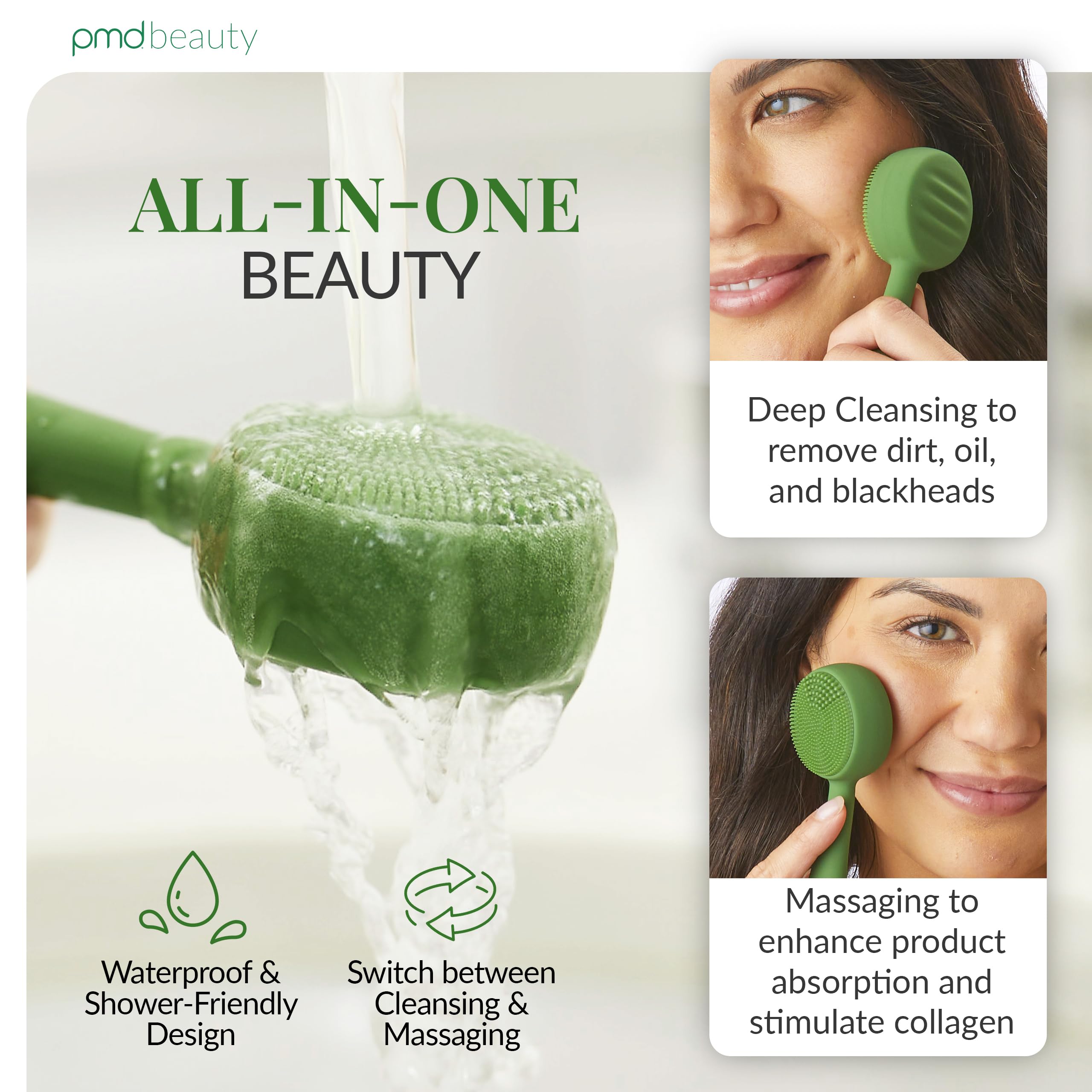 PMD Clean Facial Cleansing Brush – Waterproof Silicone Face Cleanser with Sonic Technology, Olive view 3