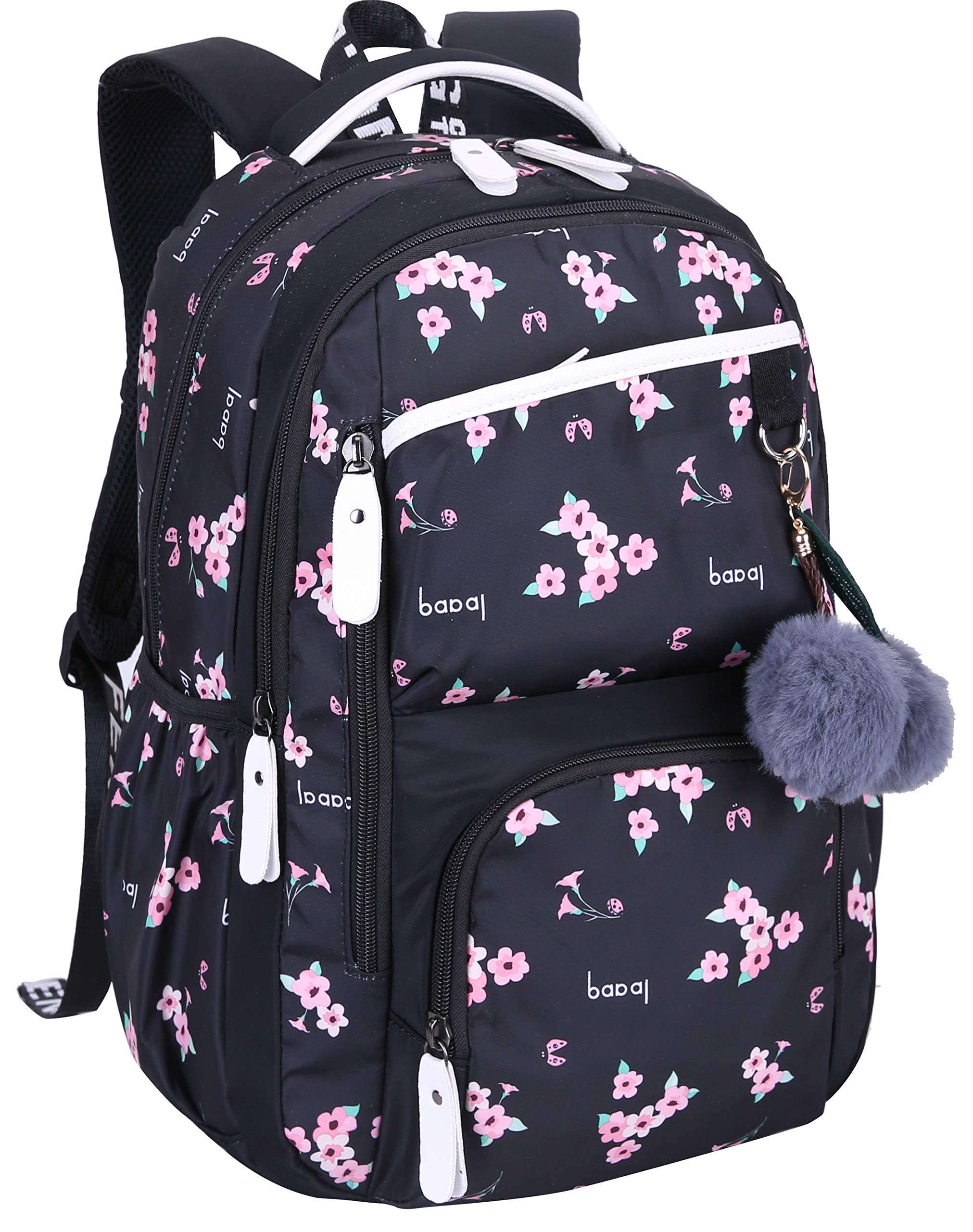 Sac à Dos femme College Scolaire Sac Toile Ado Fille Cartable Sac d'école (Noir)