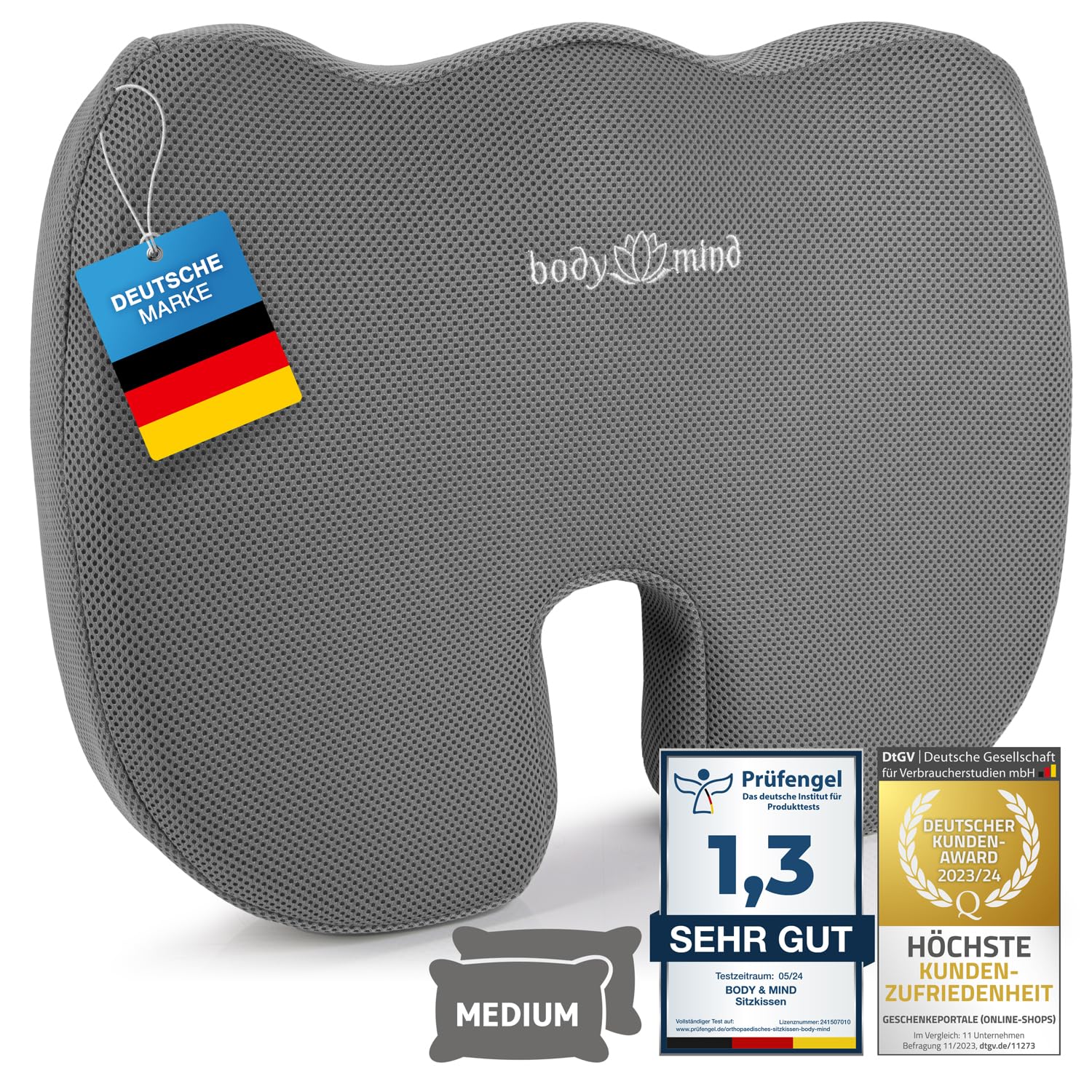 Orthopaedic seat cushion Wedge cushion Ergonomic chair cushion Office chair cushion; Car seat cushion; Pain-reducing, Promotes blood circulation, Relieves pressure on coccyx & spine (H2 - Medium)