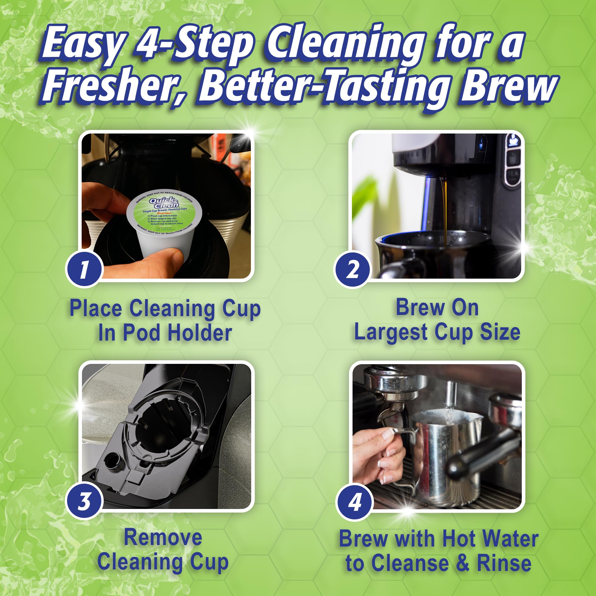 Quick & Clean [6-Pack] Keurig Cleaning Pods - K Cup Cleaner Pod For Keurig - 2.0 Coffee Machine Compatible, Removes Stains, Non-Toxic and Eco-Friendly