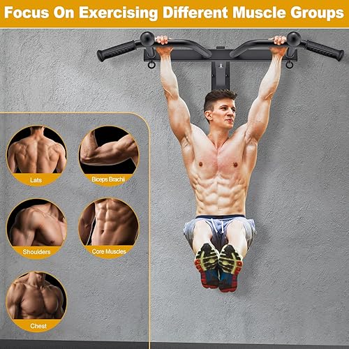 Miniatura 5 de Kipika Barra de dominadas montada en el techo de 48 pulgadas, barra de barbilla multiagarre resistente, barra de dominadas montada, altura