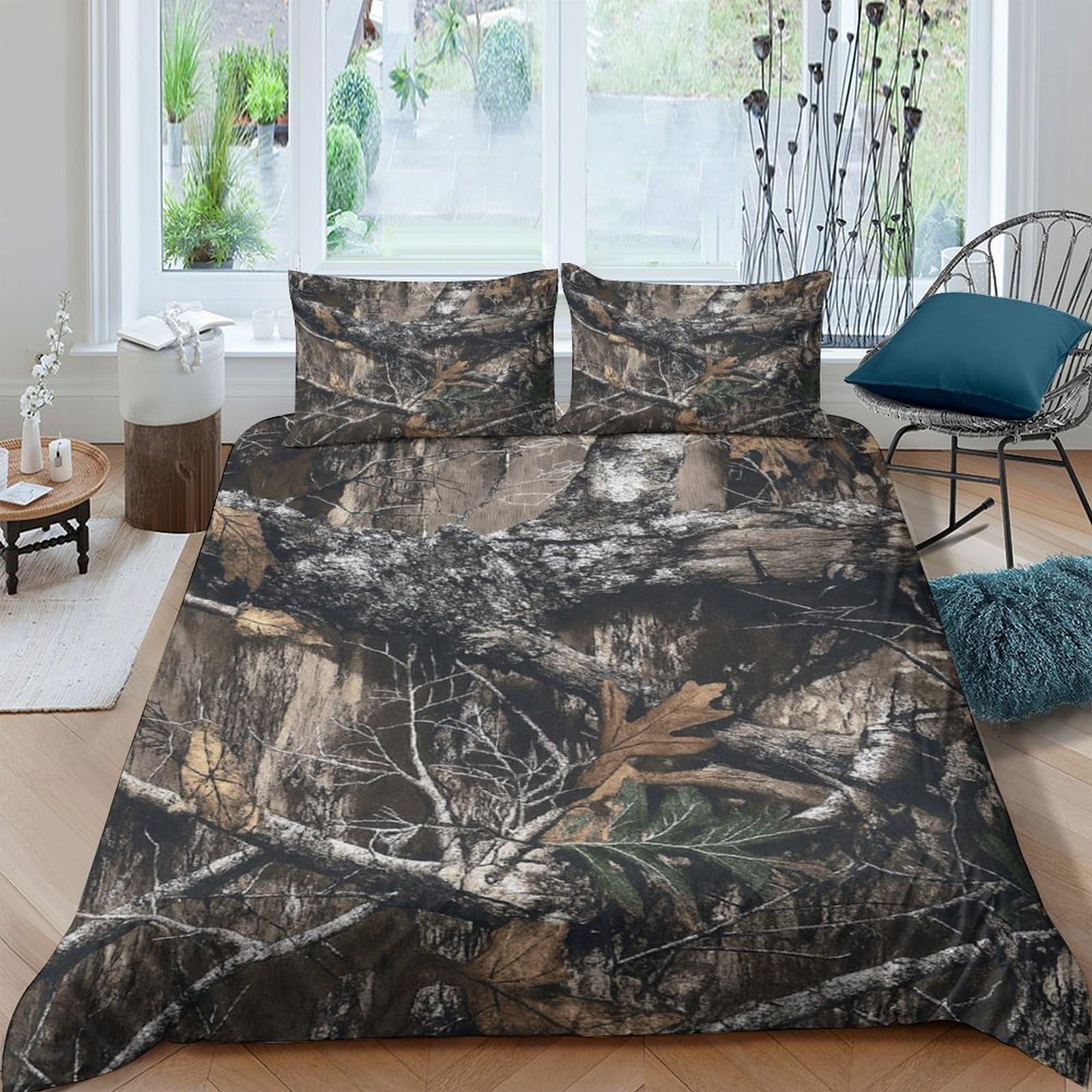 Ctjqhvkz Style-9 3D Printed Camouflage Forest Fitted Sheet Microfiber Soft Breathable Leaves Mattress Cover For Bedroom Guestroom Dorm Decor Single（135X200cm）