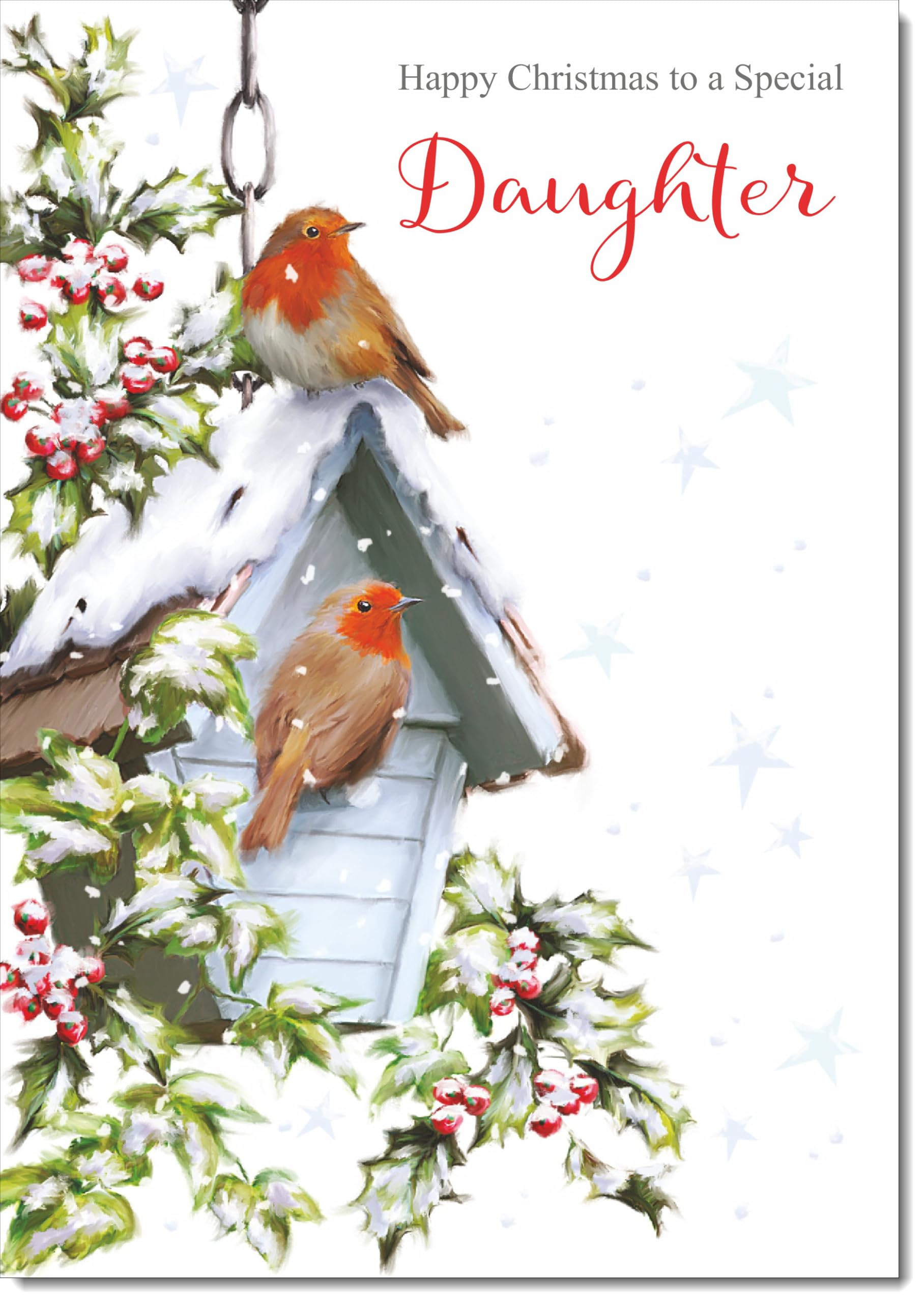 doodlecards Daughter Christmas Card Two Robins in Snow Large A4 Size Christmas Card for Daughter with Plain Envelope — image 1