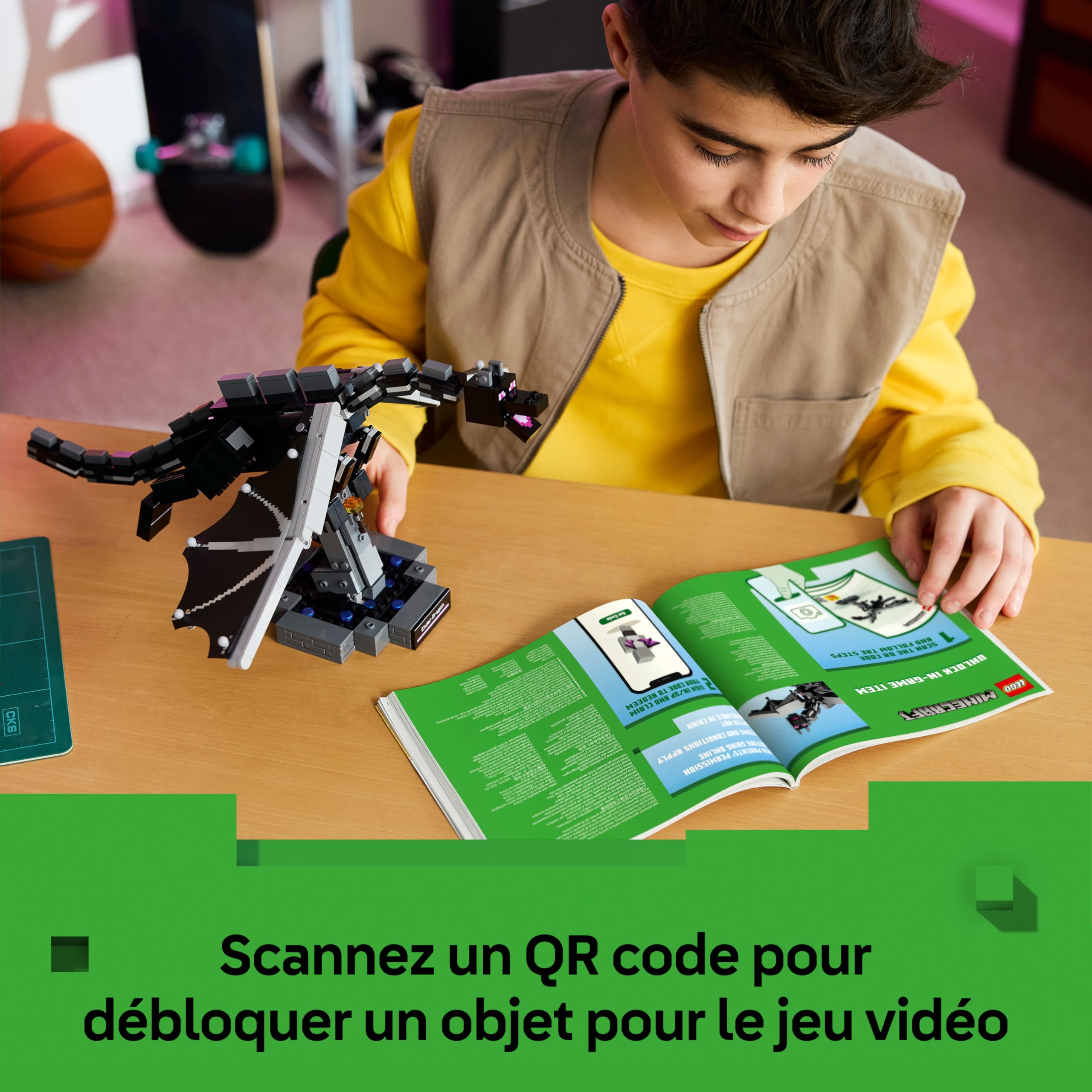 LEGO Minecraft Le Dragon de l’Ender - Figurine - Jeu Interactif avec Ailes Articulées & Portail de Sortie - Décoration de Chambre d'enfant - Cadeau Gaming pour Garçon, Fille dès 10 Ans ou Fan 21595