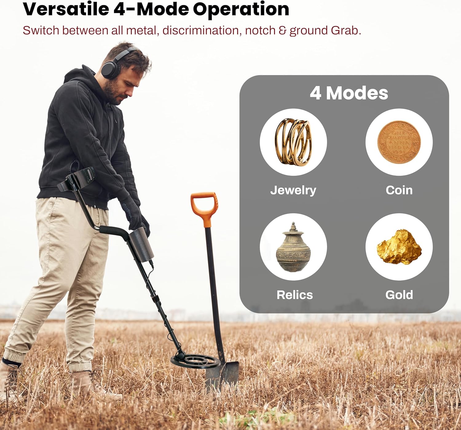 Bounty Hunter Time Ranger Metal Detector for Adults – Waterproof Coil, LCD Display, 4 Modes, Pinpoint, Target ID, Ground Balance – Detects Gold, Coins & Relics – Made in USA